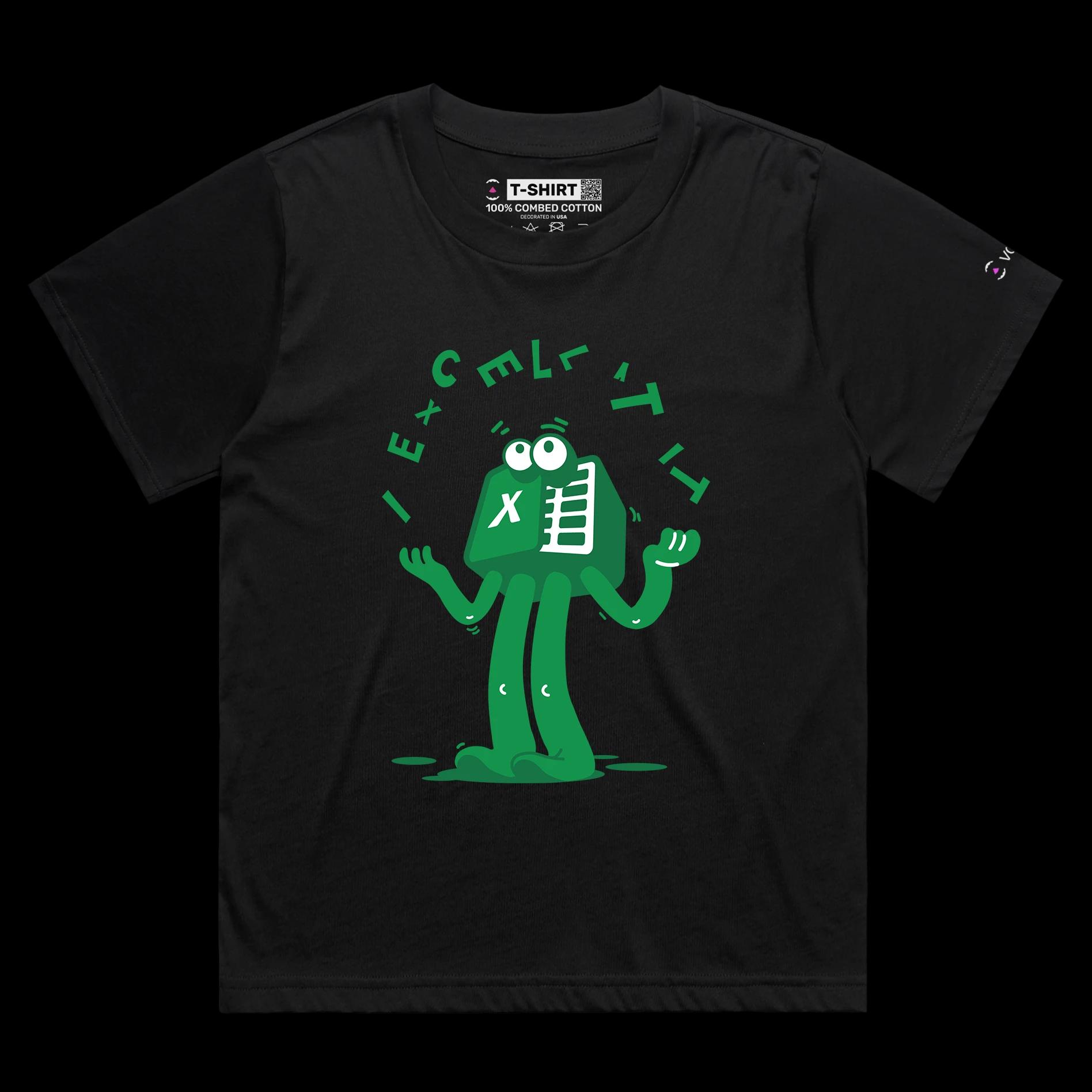 VOICEART Black Female Loose Excel Spreadsheet Funny TShirt Premium Quality Design Software That Also Makes Bed Wordplay Tee