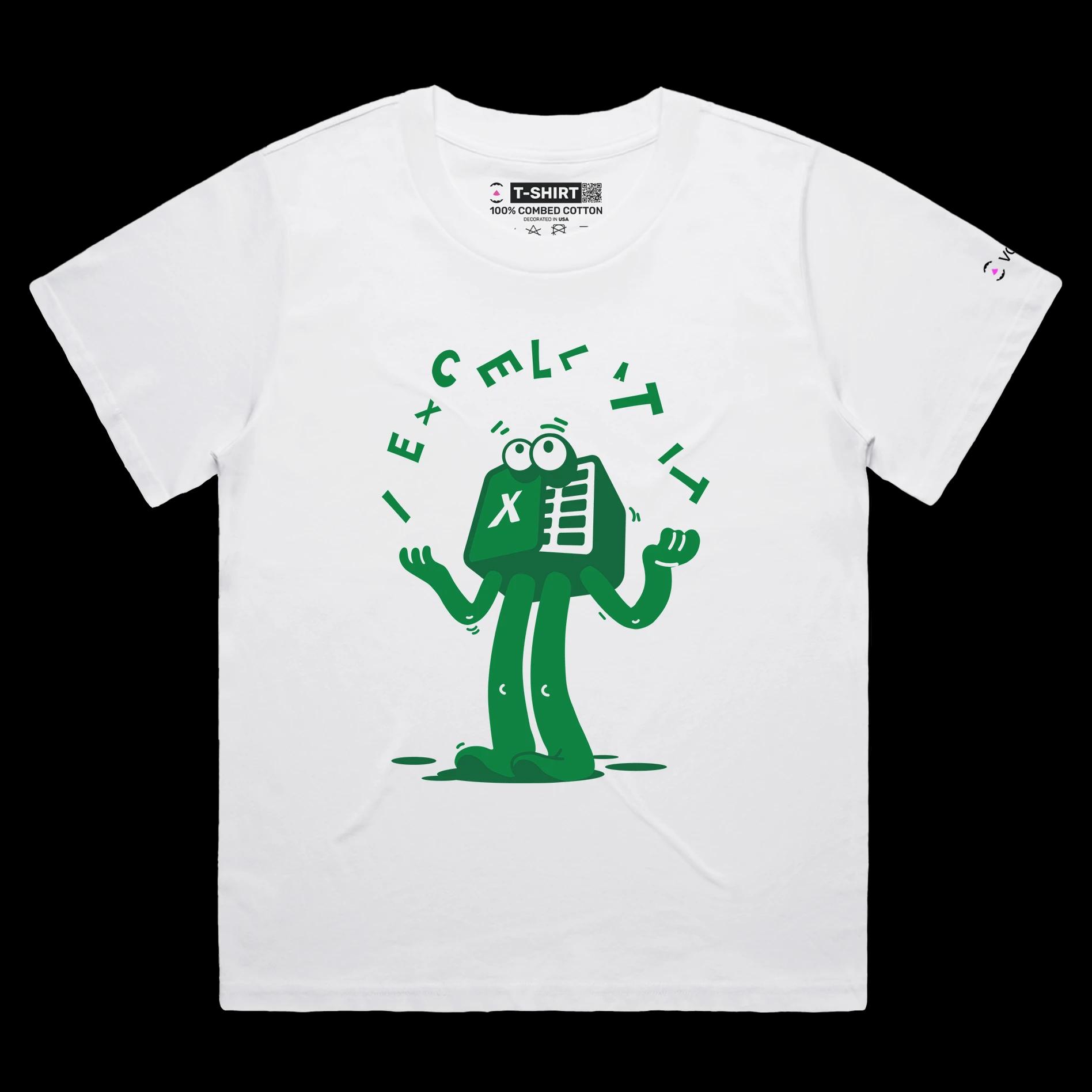 VOICEART White Female Loose Excel Spreadsheet Funny TShirt Premium Quality Design Software That Also Makes Bed Wordplay Tee