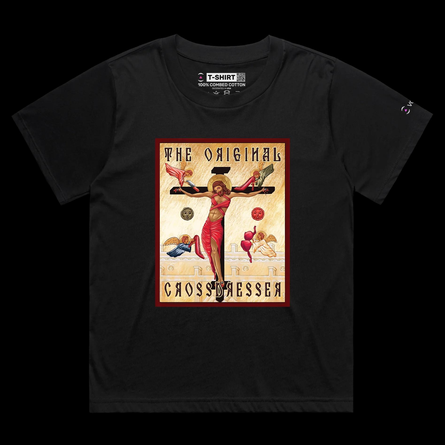 VOICEART Black Female Loose Jesus Christ The Original Crossdresser Offensive T-Shirt Premium Graphic Sarcastic Religio Tee