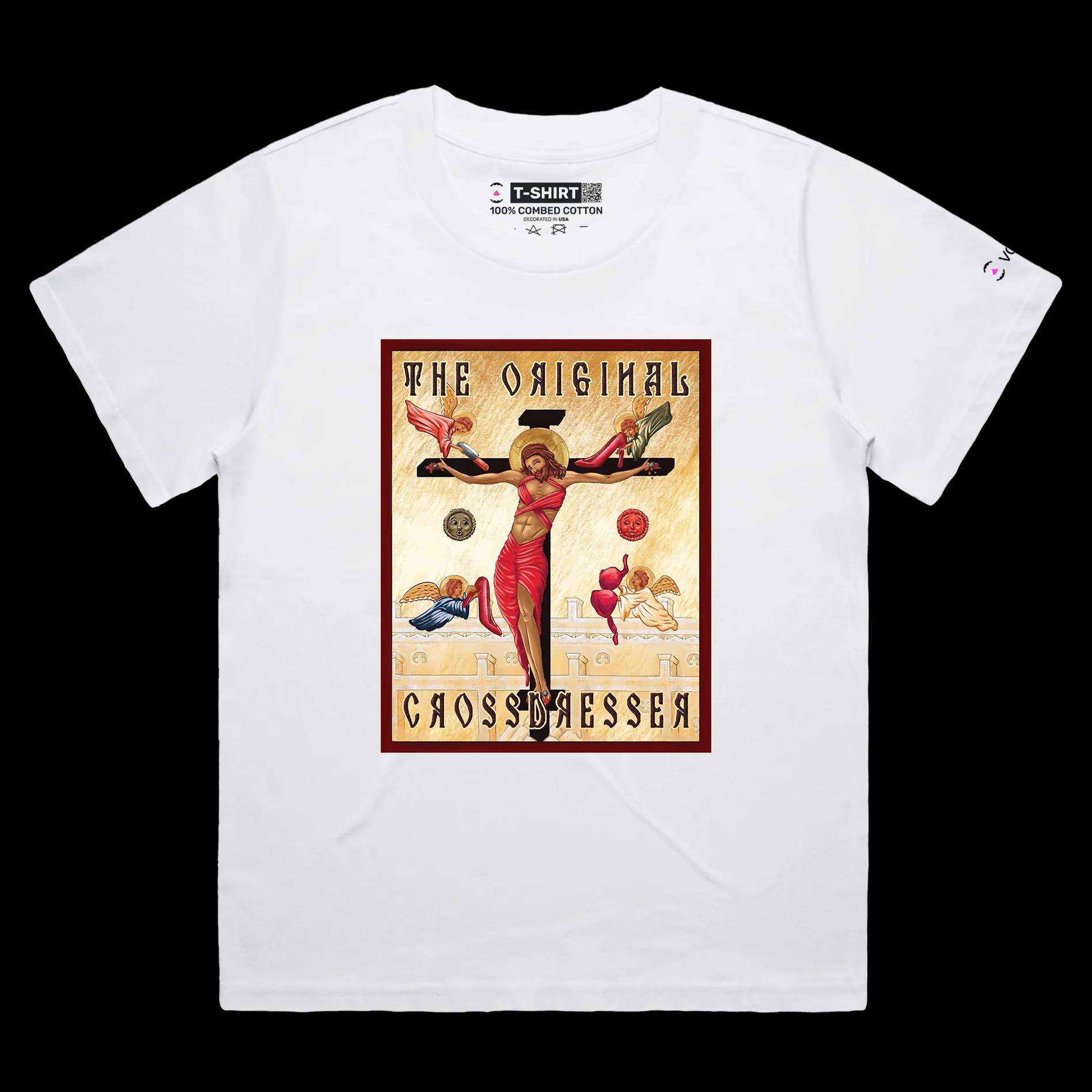 VOICEART White Female Loose Jesus Christ The Original Crossdresser Offensive T-Shirt Premium Graphic Sarcastic Religio Tee