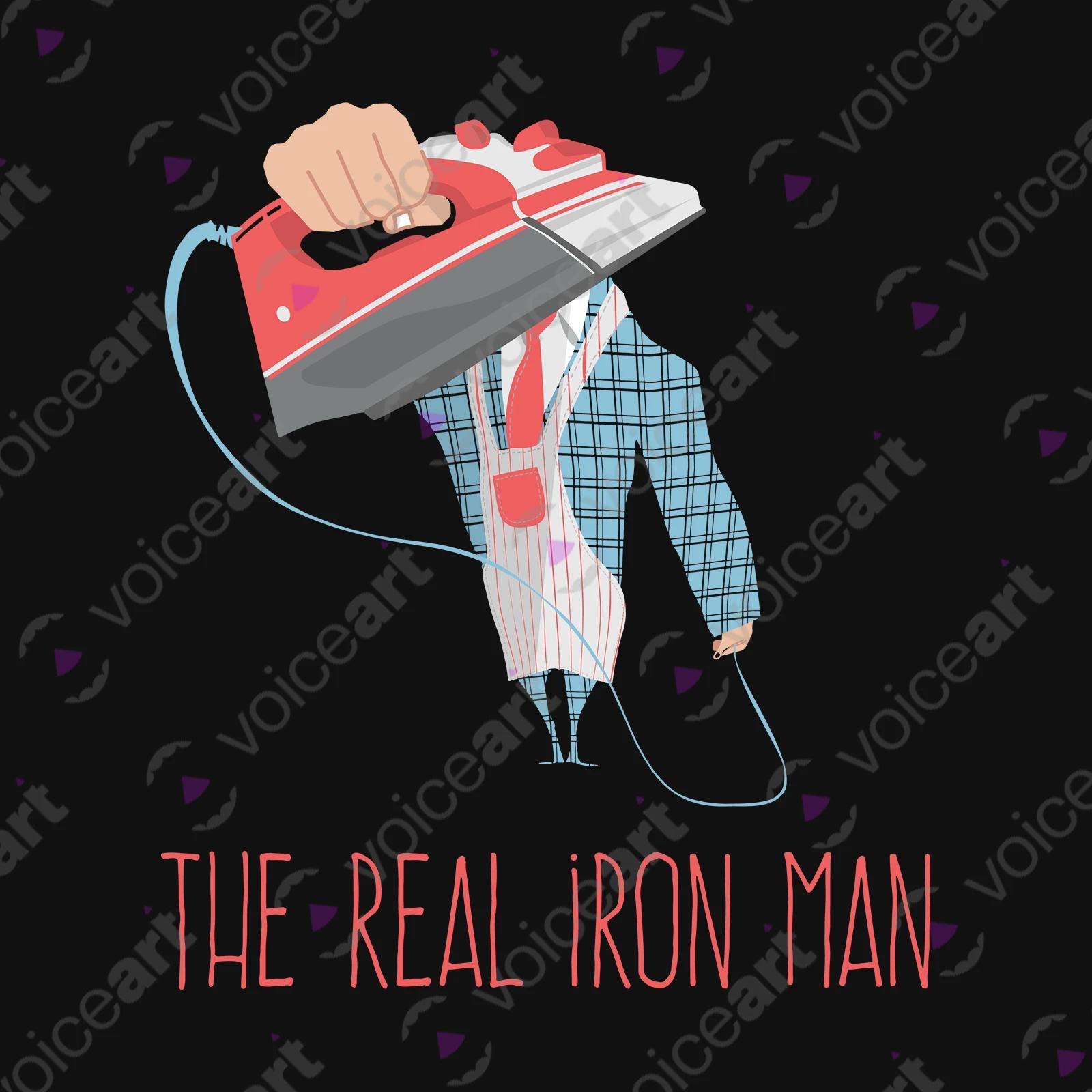 VOICEART Black Watermark Man Iron Role Reversal Funny T-Shirt Premium Graphic House Chores Tee with Iron Man Wordplay