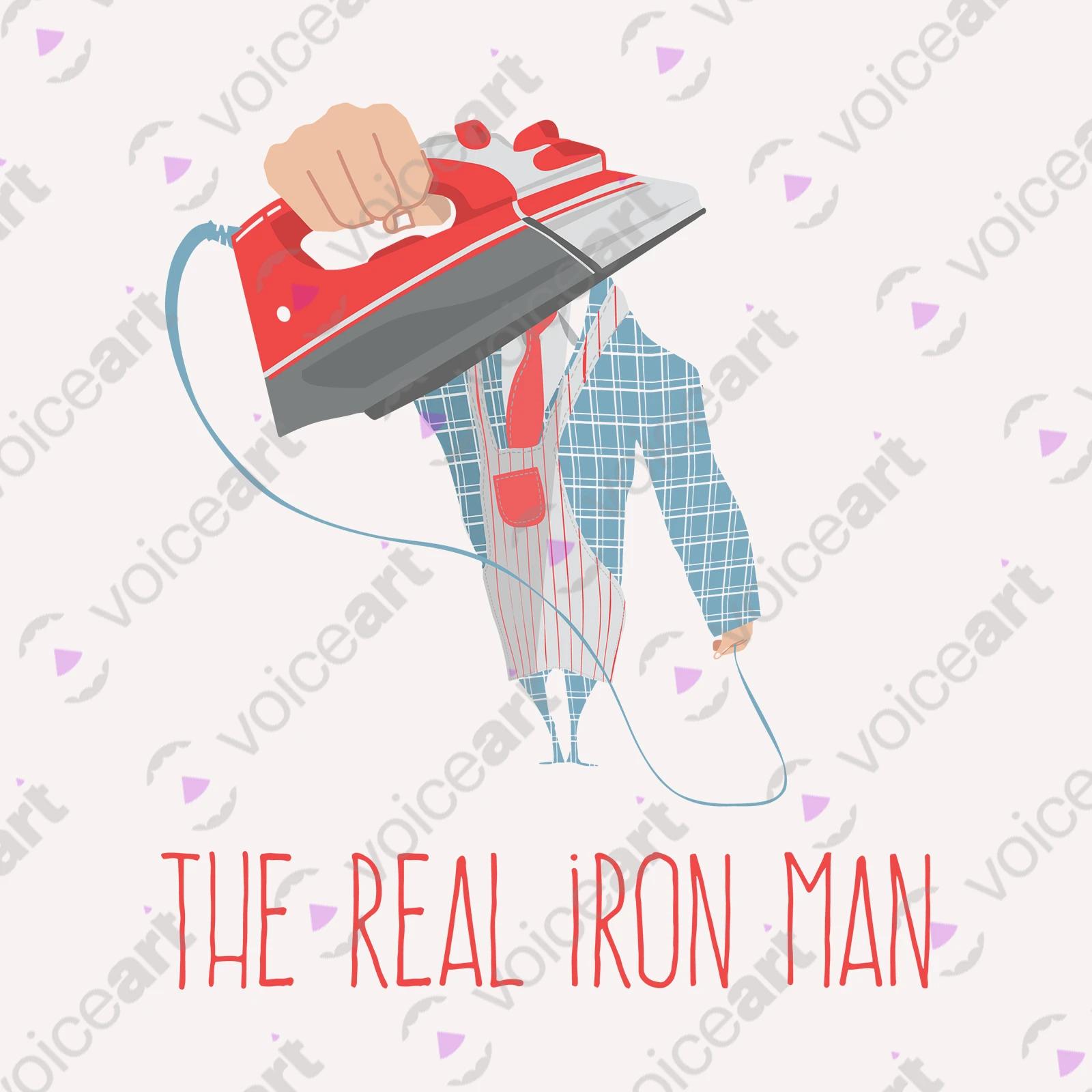 VOICEART White Watermark Man Iron Role Reversal Funny T-Shirt Premium Graphic House Chores Tee with Iron Man Wordplay