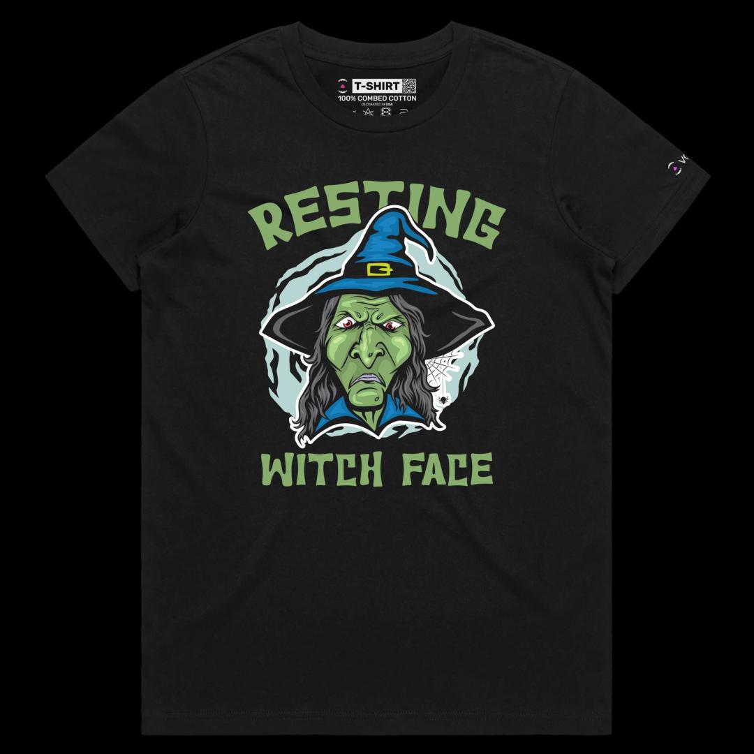 VOICEART Black Female Regular Resting Witch Funny T-Shirt Premium Quality Graphic Design Scary Face Expression Tee Wordplay