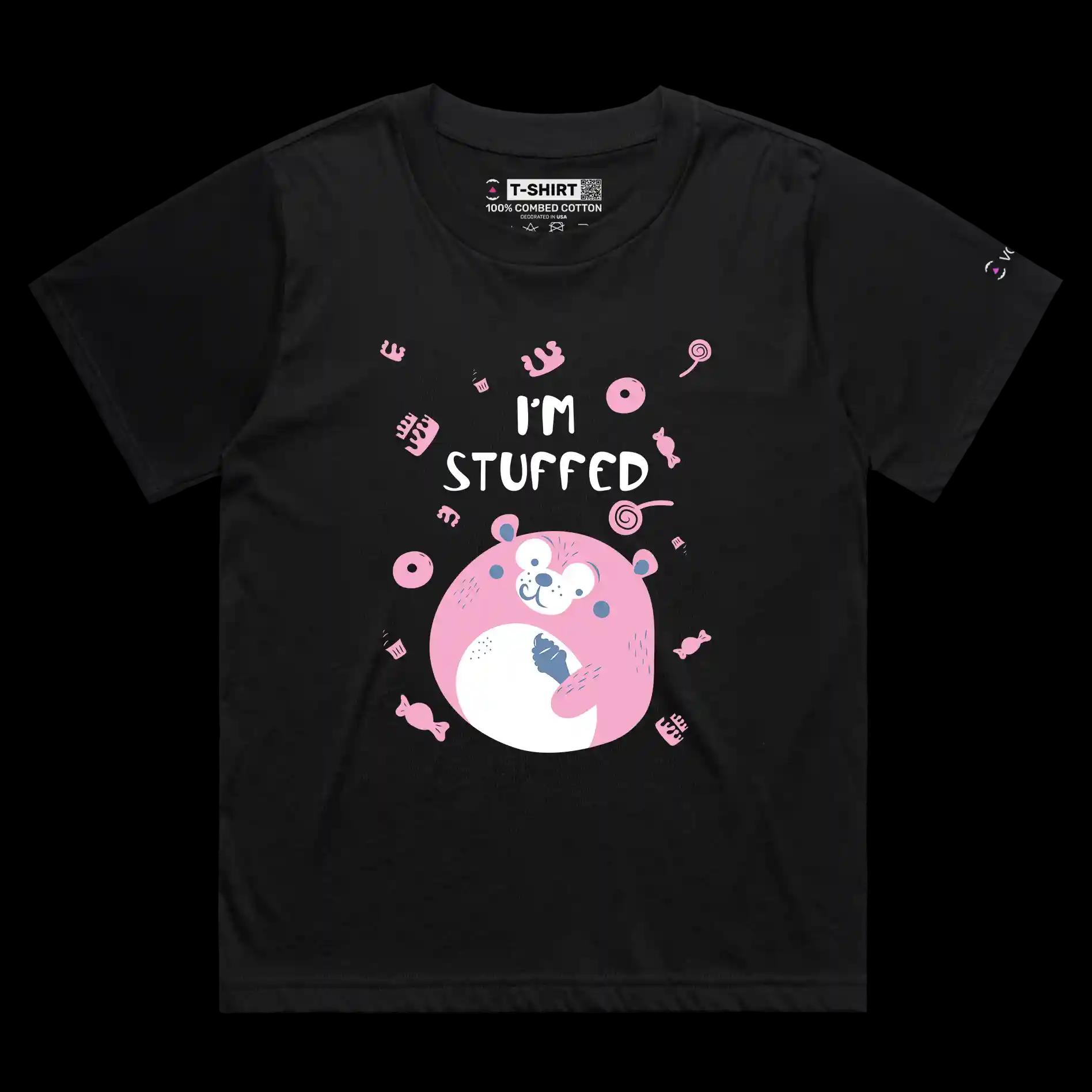 VOICEART Black Female Loose Stuffed Teddy Funny Shirt Premium Quality Graphic Toy Bear Eating Ice Cream Tee Play on Words