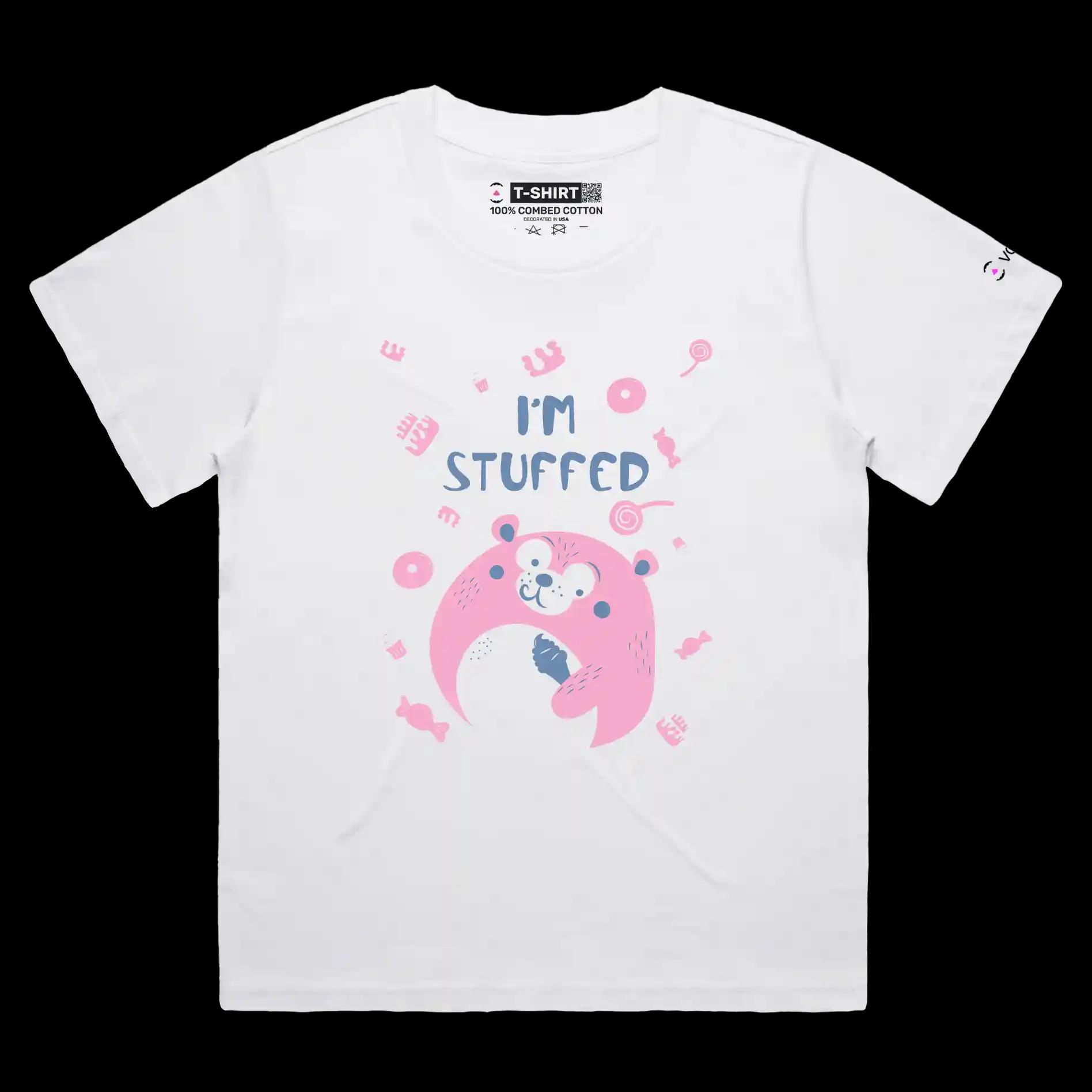 VOICEART White Female Loose Stuffed Teddy Funny Shirt Premium Quality Graphic Toy Bear Eating Ice Cream Tee Play on Words