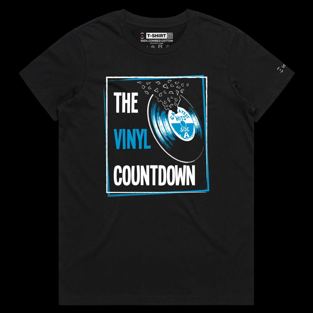 VOICEART Black Female Regular Gramophone Funny T-Shirt with Premium Quality Graphic The Final Countdown Pop Song Tee