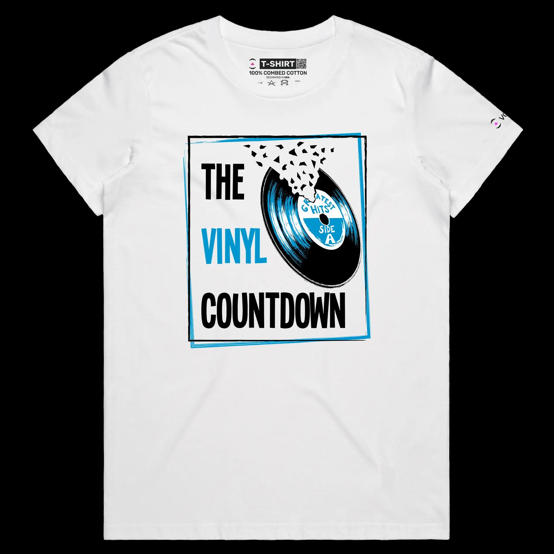 VOICEART White Female Regular Gramophone Funny T-Shirt with Premium Quality Graphic The Final Countdown Pop Song Tee