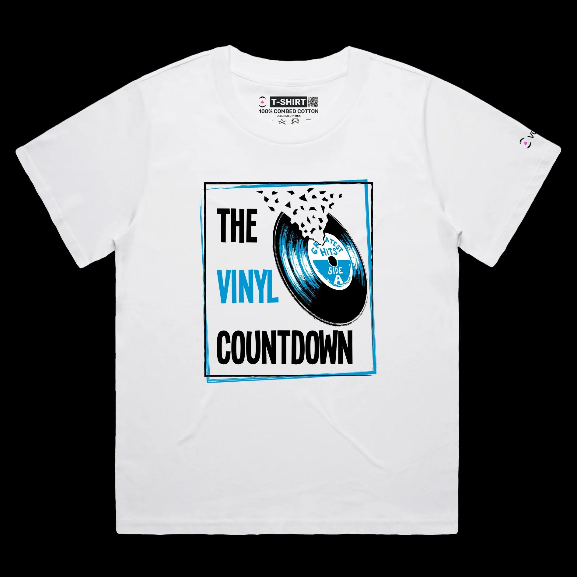 VOICEART White Female Loose Gramophone Funny T-Shirt with Premium Quality Graphic The Final Countdown Pop Song Tee