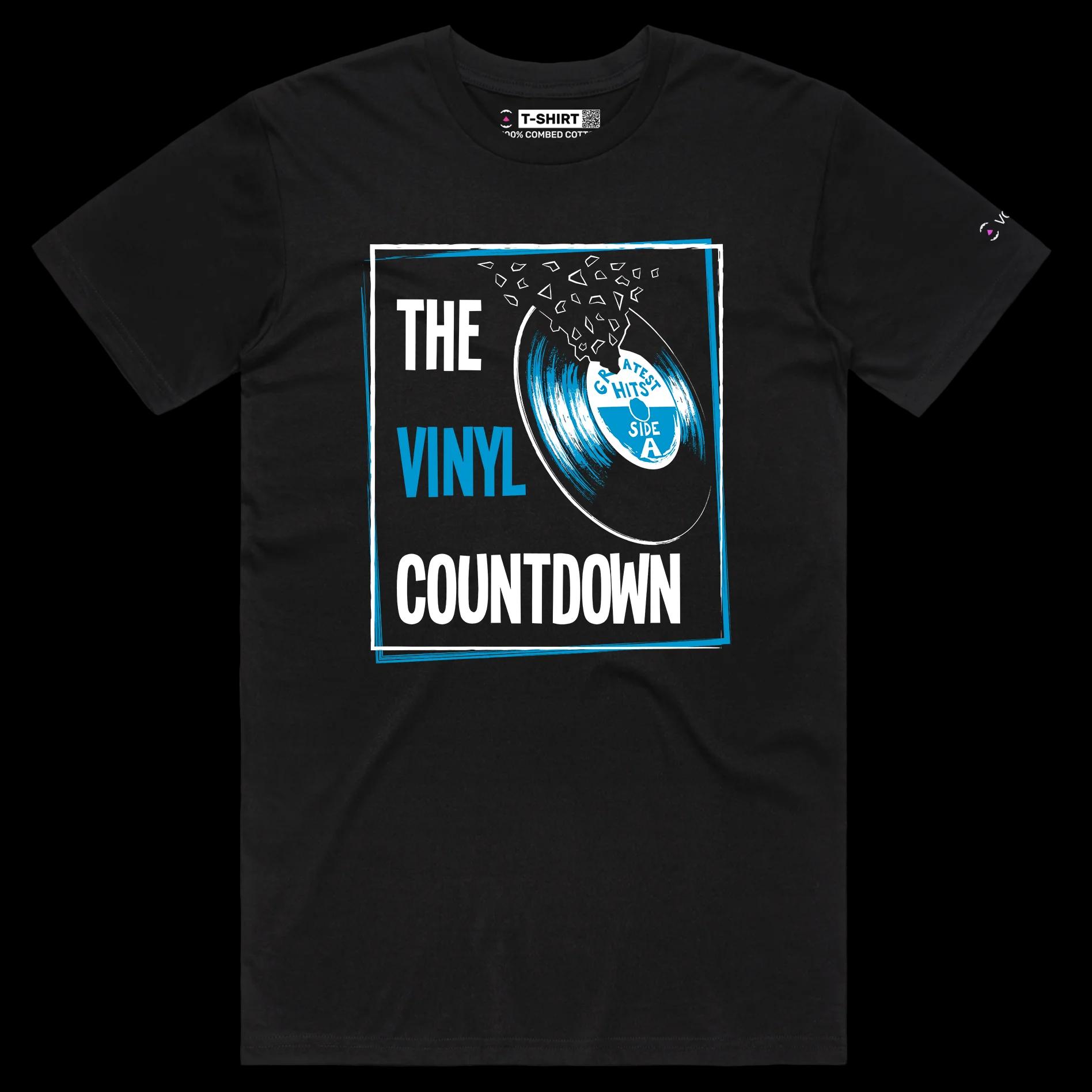 VOICEART Black Male Regular Gramophone Funny T-Shirt with Premium Quality Graphic The Final Countdown Pop Song Tee
