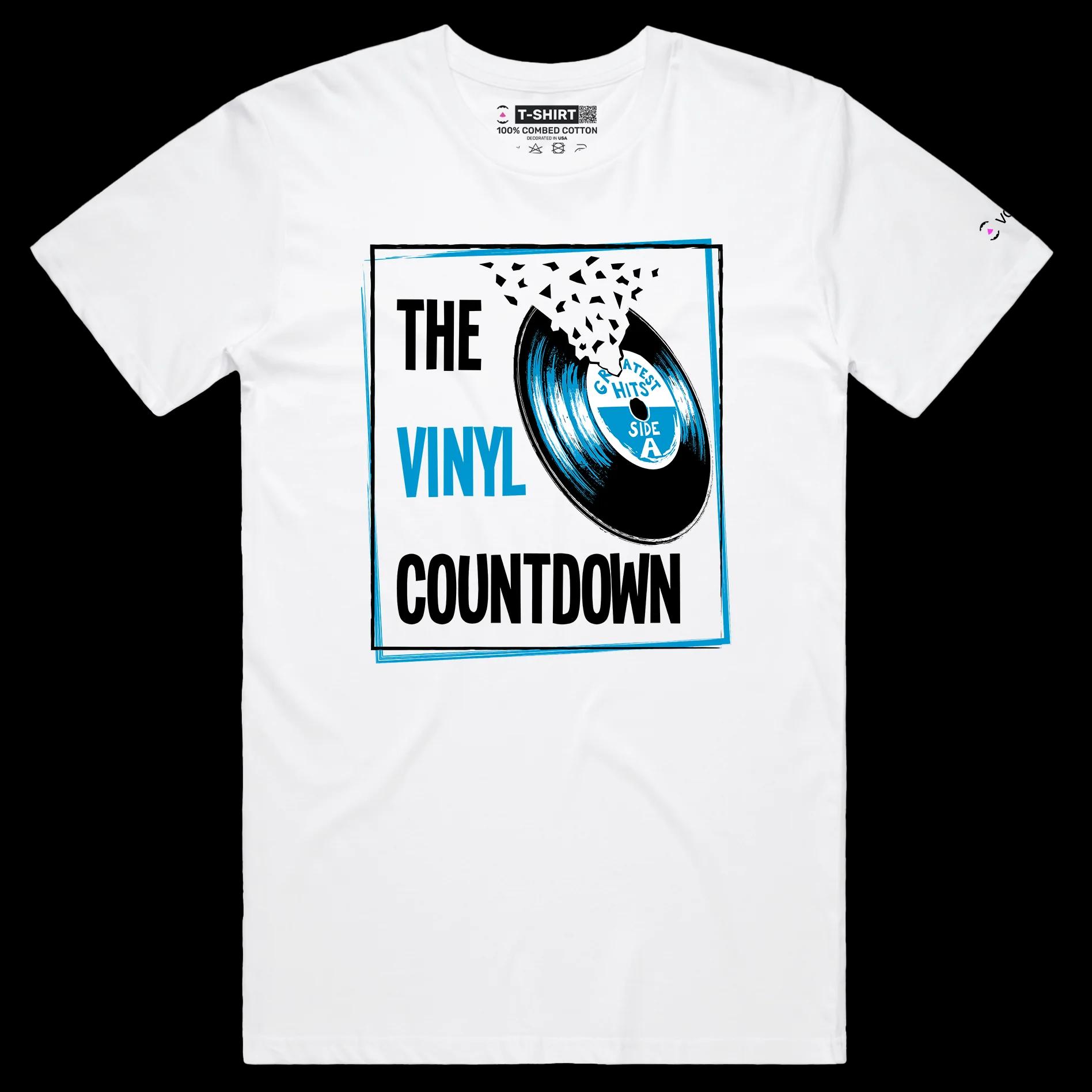 VOICEART White Male Regular Gramophone Funny T-Shirt with Premium Quality Graphic The Final Countdown Pop Song Tee