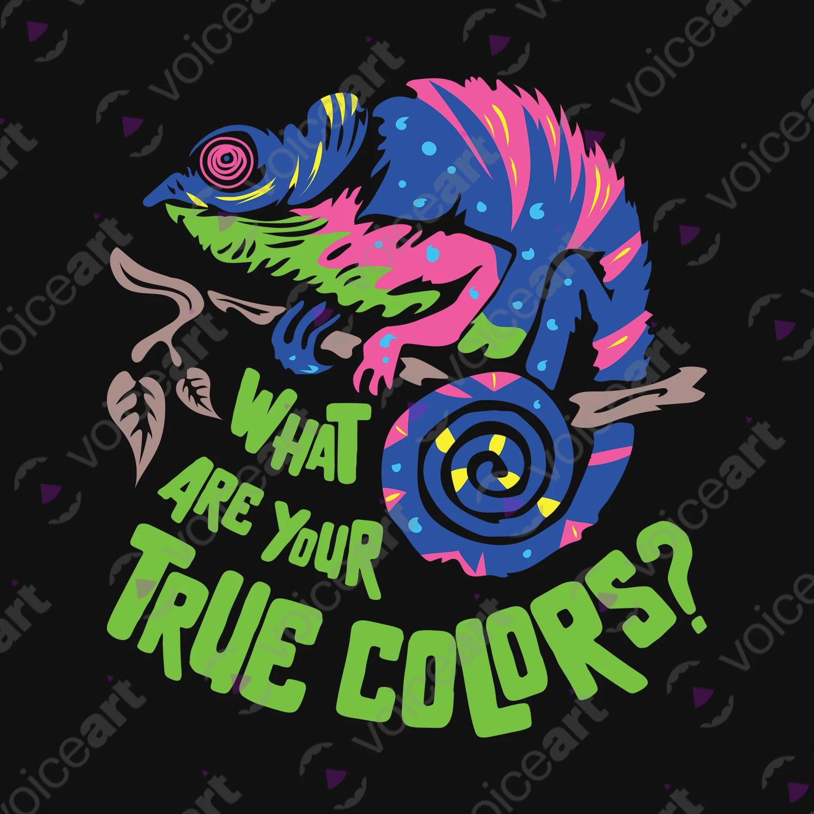 VOICEART Black Watermark Chameleon True Colors Funny Animals T-Shirt Premium Graphic Camouflaged Lizards Wordplay Tee