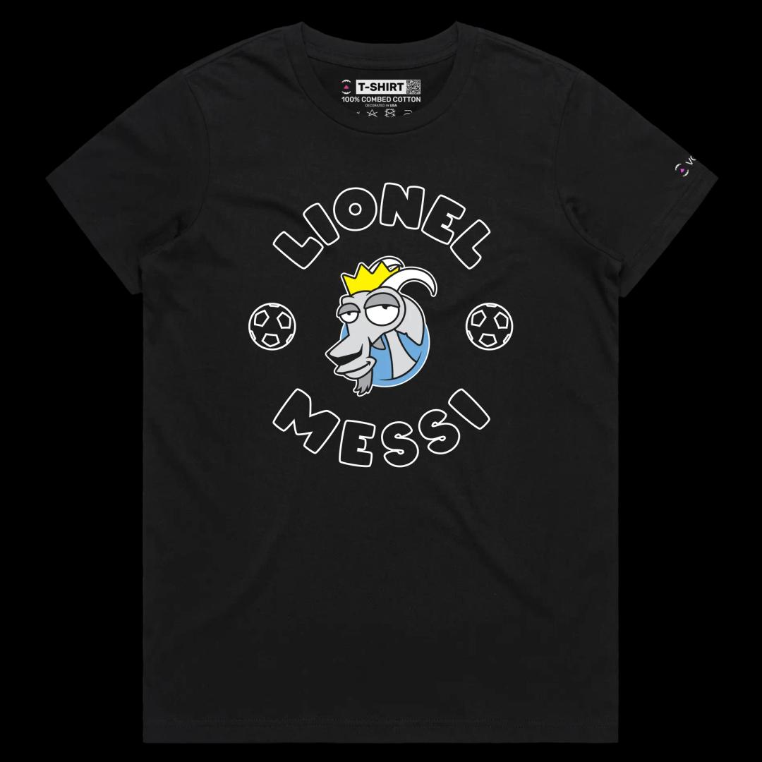 VOICEART Black Female Regular Messi The GOAT Series T-Shirt with Premium Graphic Argentinas Own Superstar Tee for Soccer Fans