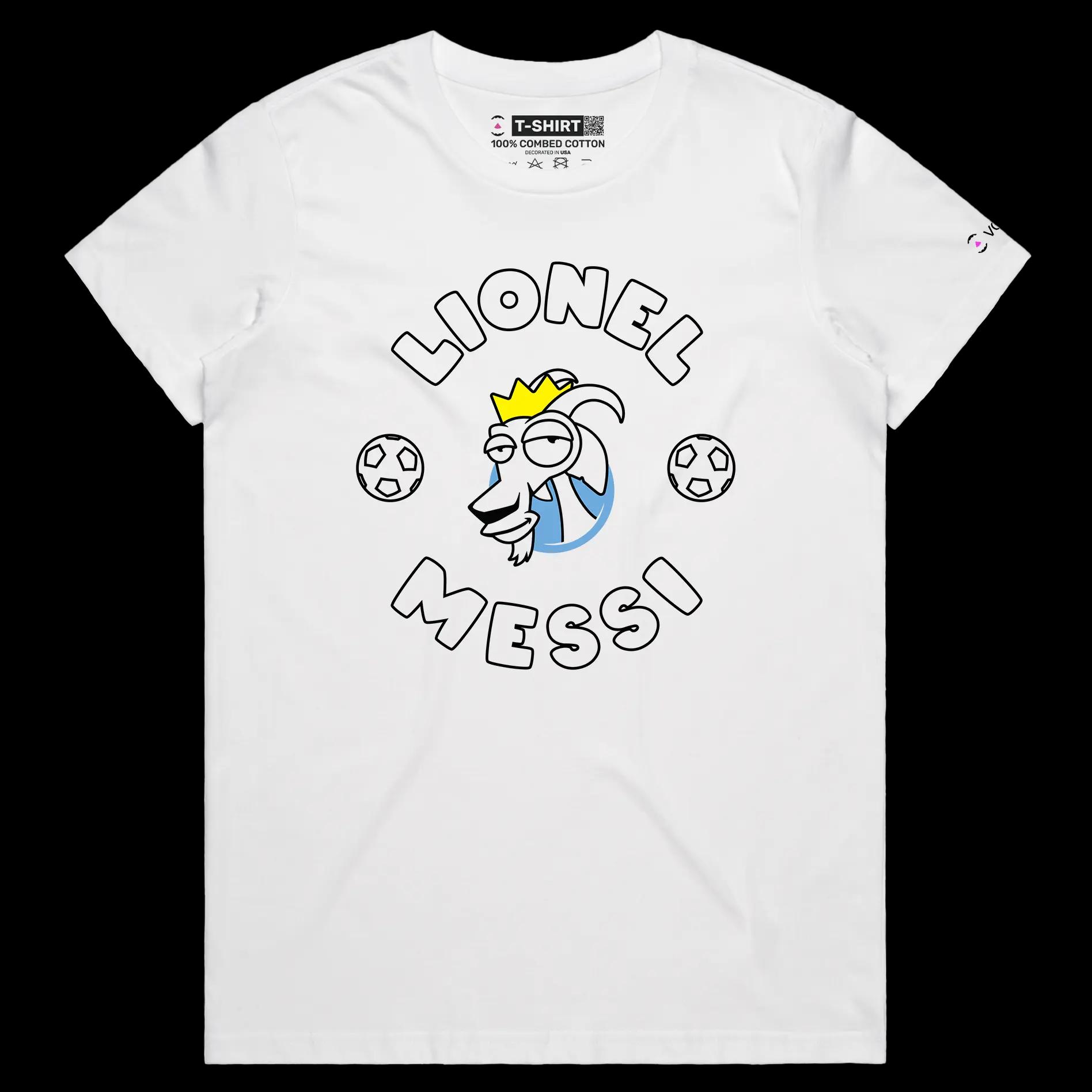 VOICEART White Female Regular Messi The GOAT Series T-Shirt with Premium Graphic Argentinas Own Superstar Tee for Soccer Fans