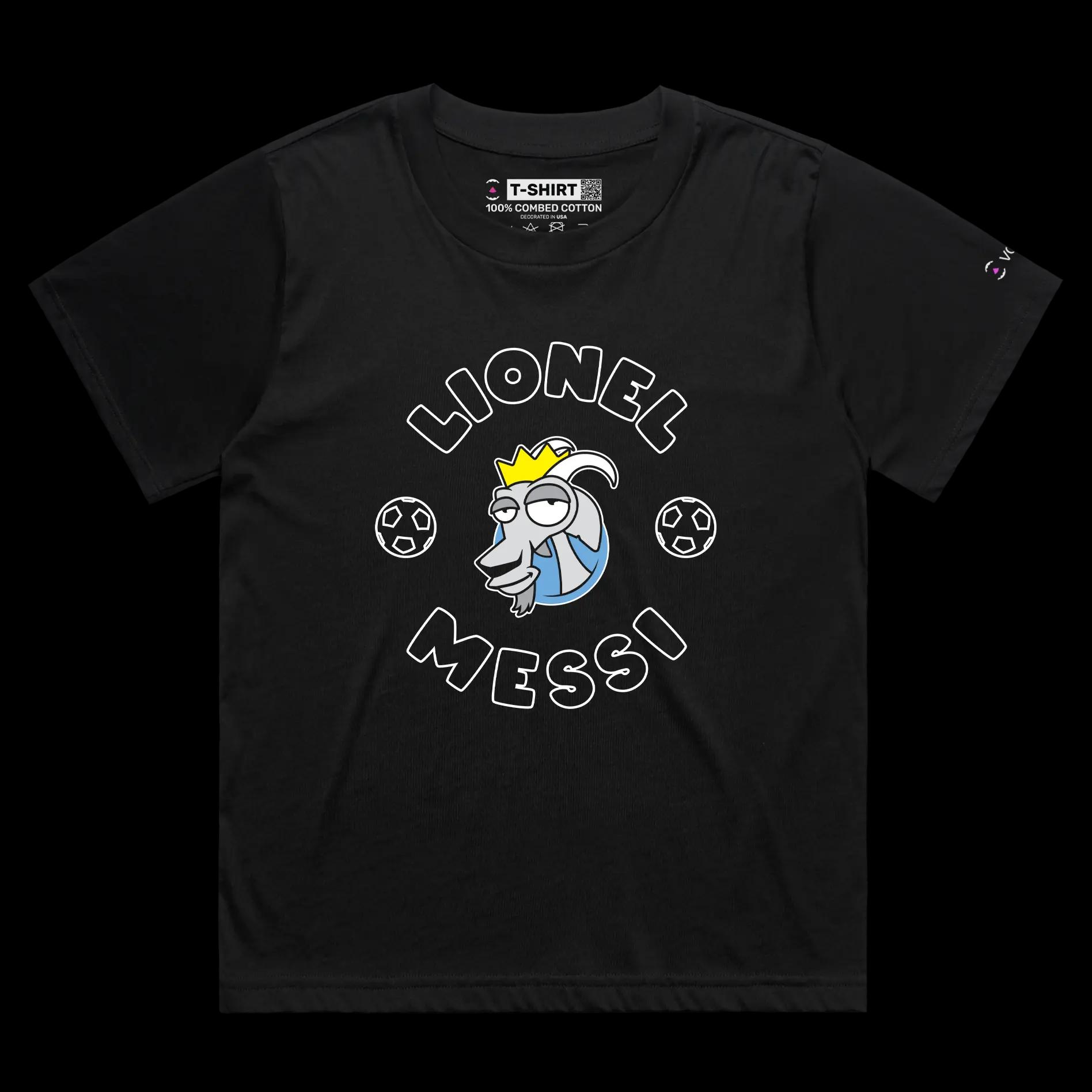 VOICEART Black Female Loose Messi The GOAT Series T-Shirt with Premium Graphic Argentinas Own Superstar Tee for Soccer Fans