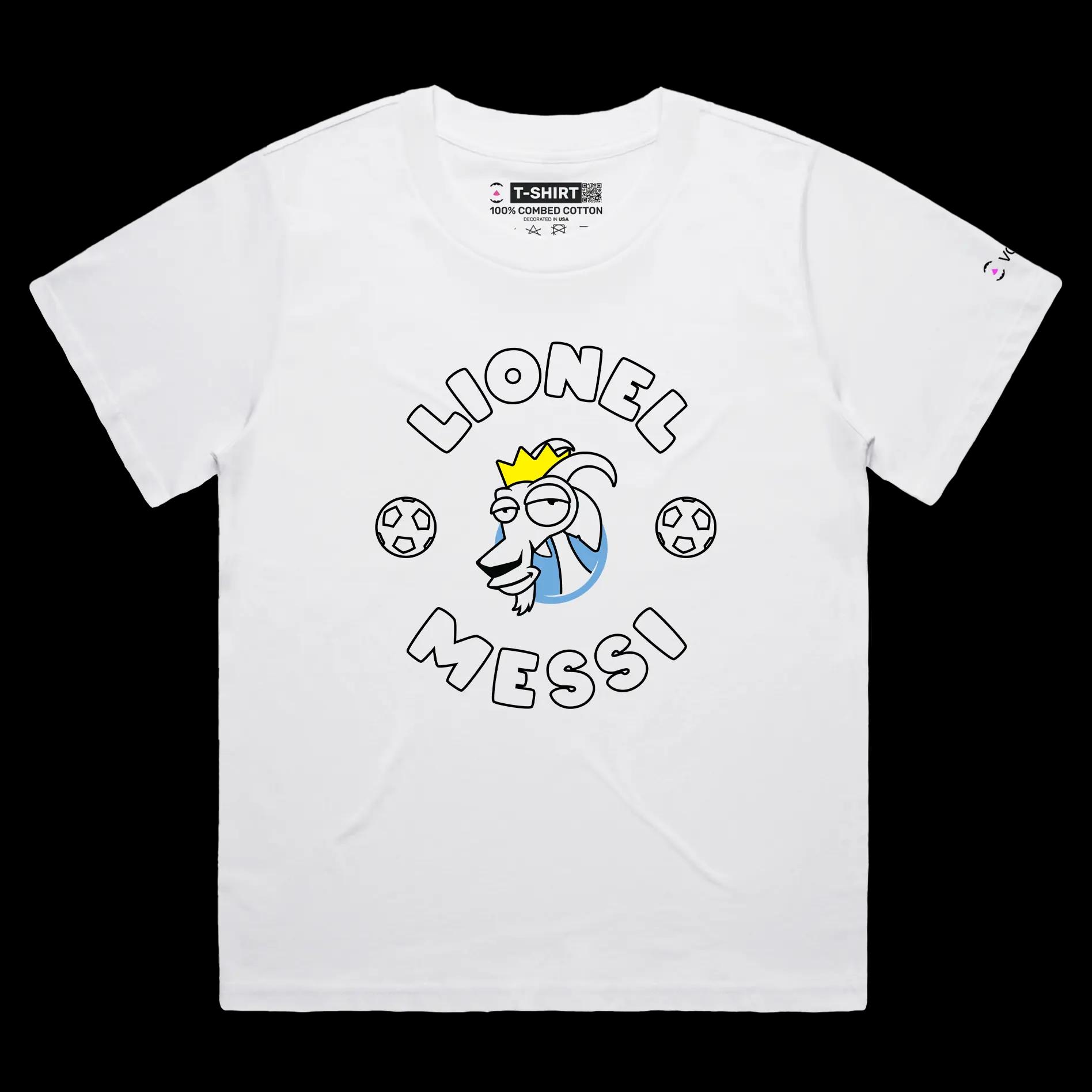 VOICEART White Female Loose Messi The GOAT Series T-Shirt with Premium Graphic Argentinas Own Superstar Tee for Soccer Fans