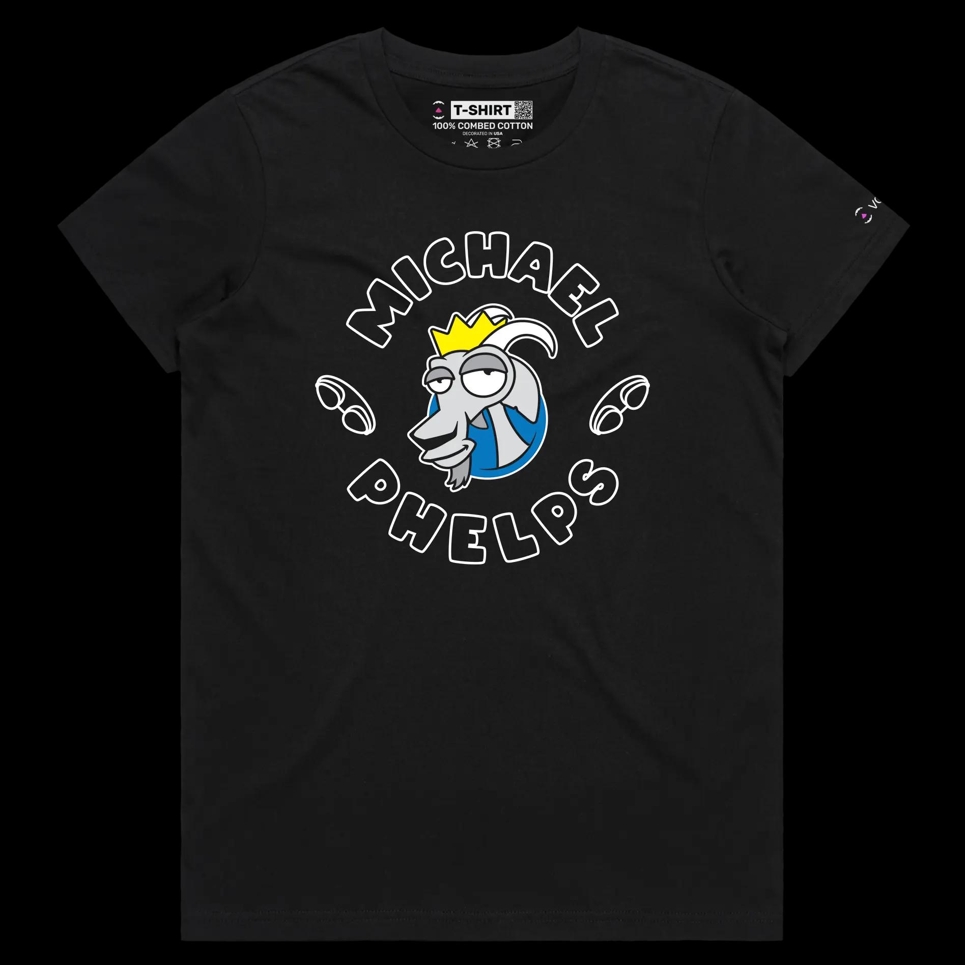 VOICEART Black Female Regular Phelps The GOAT Series T-Shirt Premium Graphic Americas Own Superstar Tee for Swimming Fans