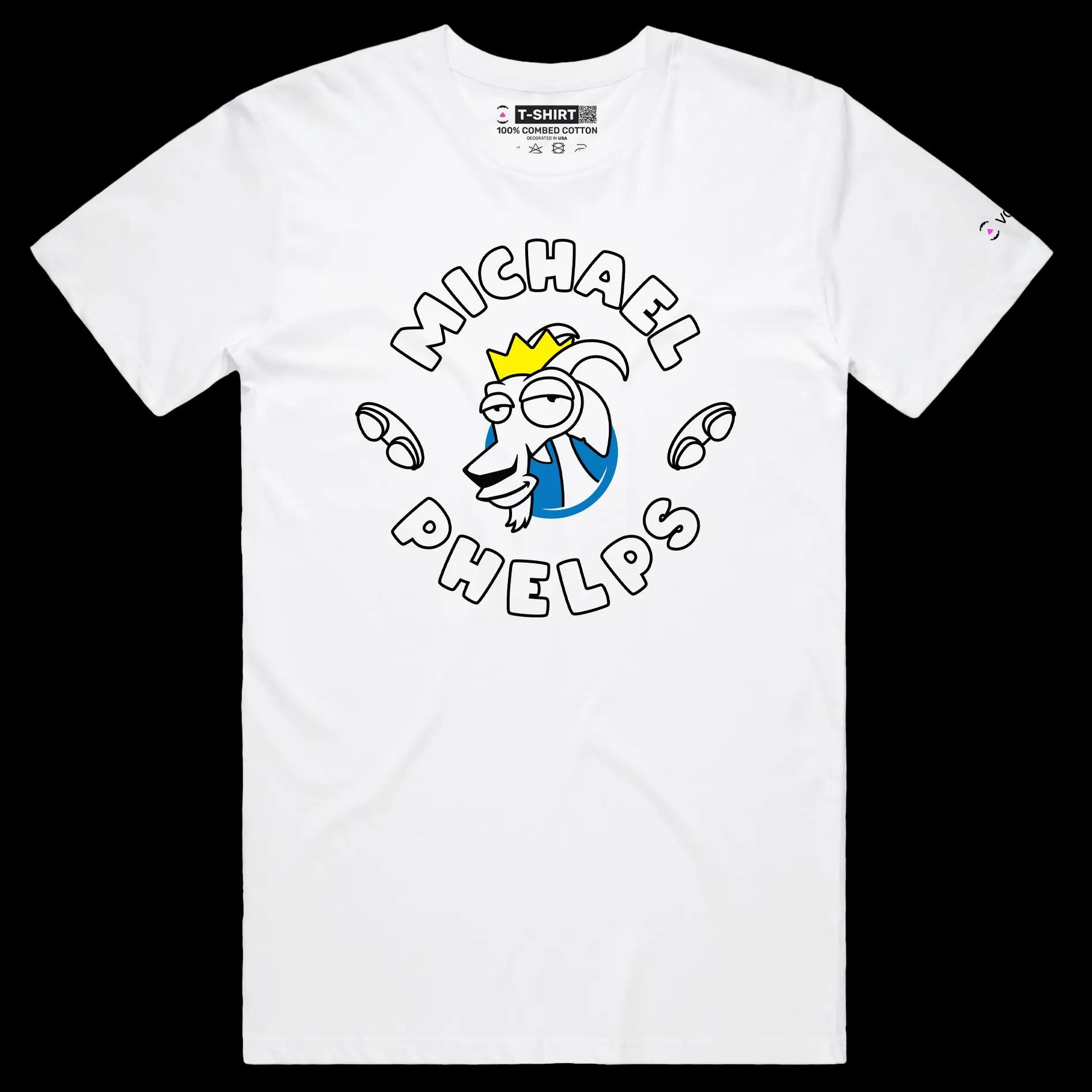 VOICEART White Male Regular Phelps The GOAT Series T-Shirt Premium Graphic Americas Own Superstar Tee for Swimming Fans