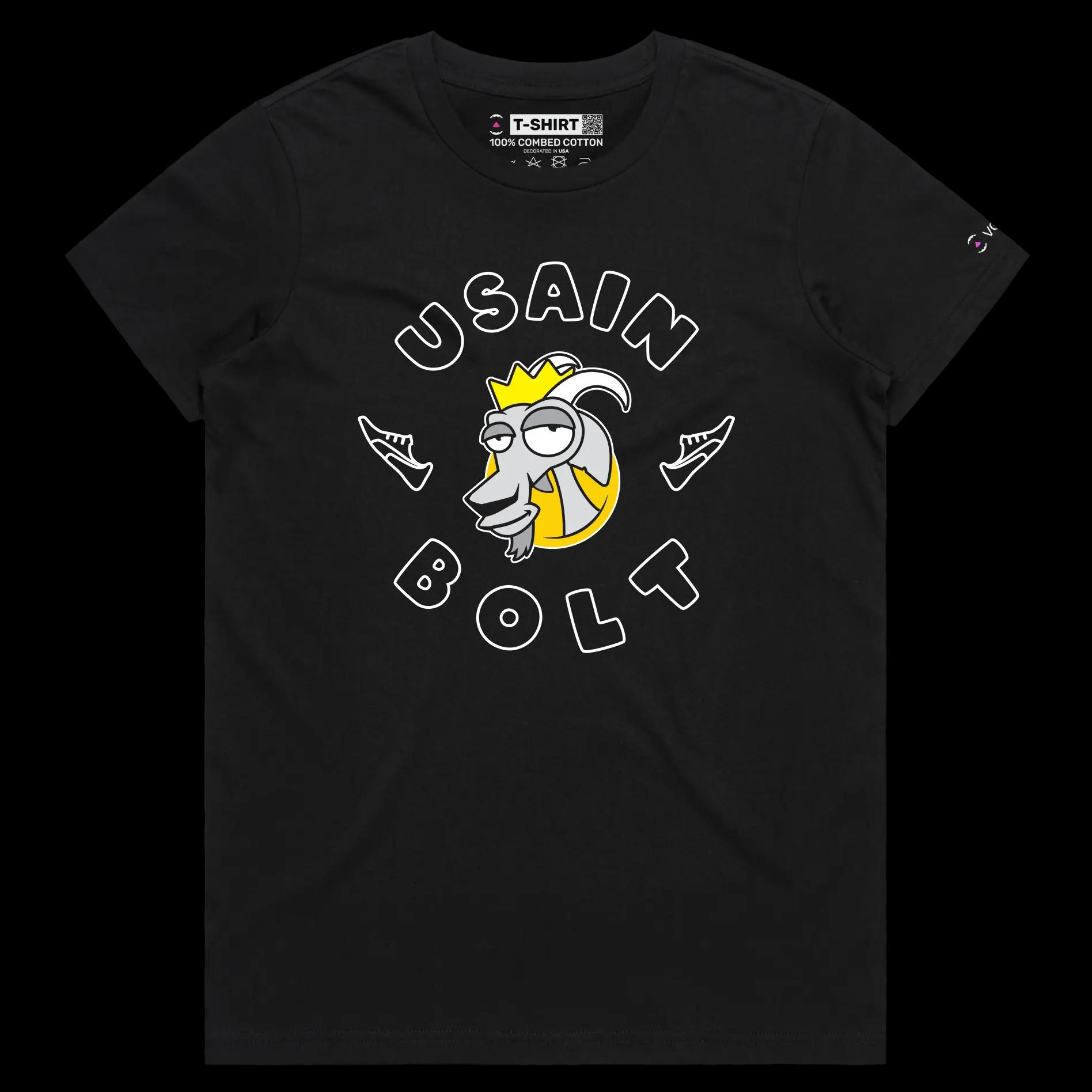 VOICEART Black Female Regular Usain Bolt The GOAT Series Sports T-Shirt with Premium Quality Graphic