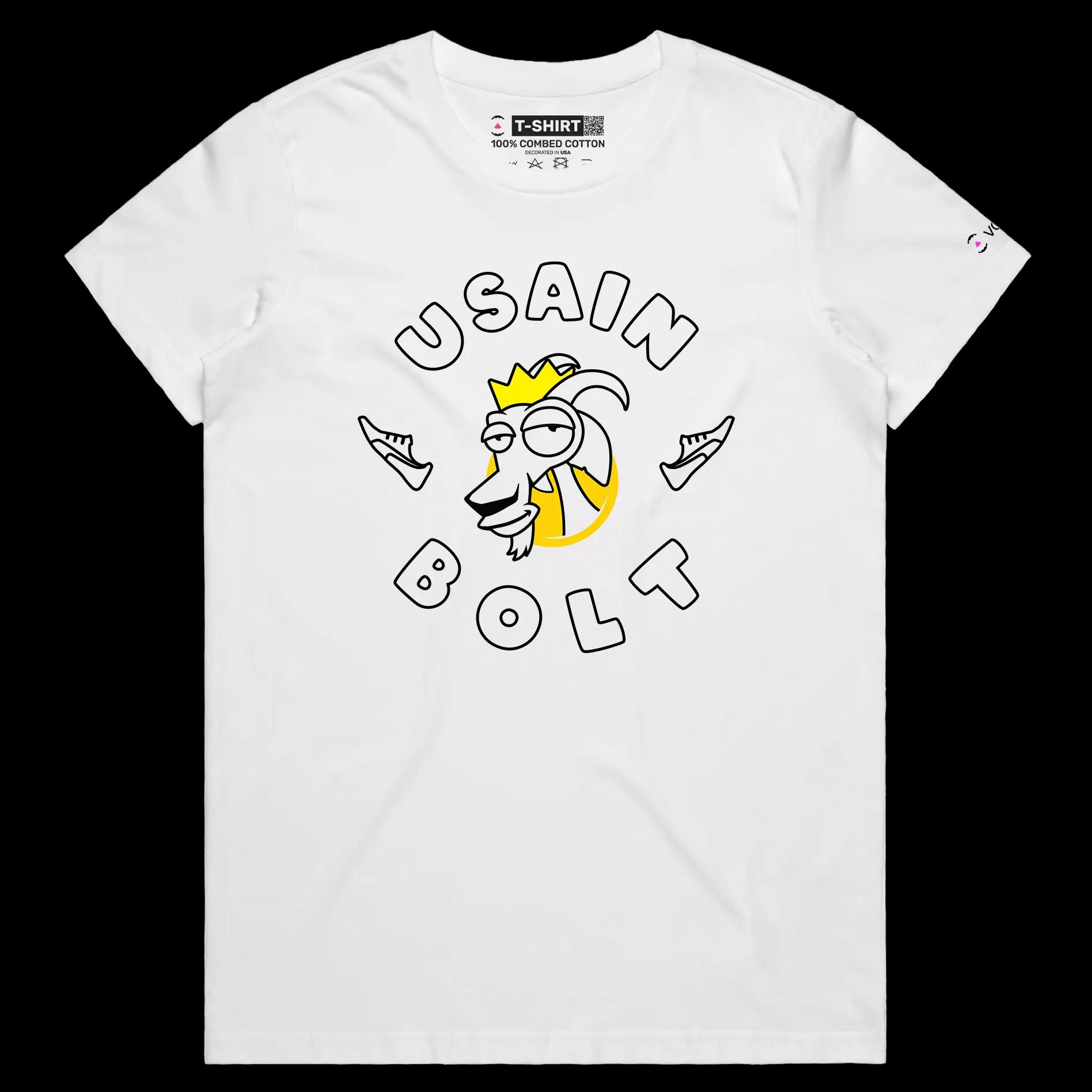 VOICEART White Female Regular Usain Bolt The GOAT Series Sports T-Shirt with Premium Quality Graphic