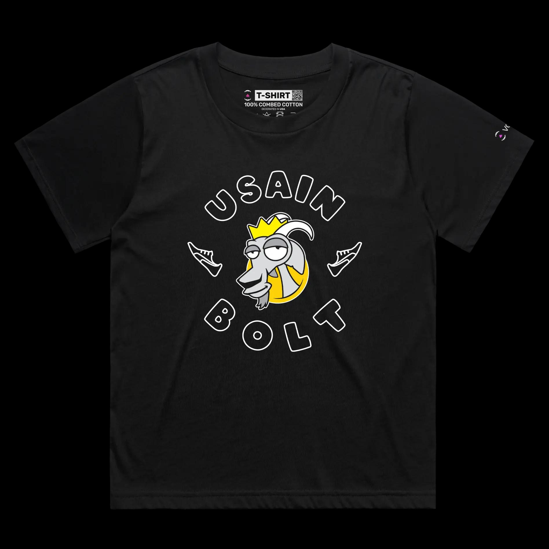 VOICEART Black Female Loose Usain Bolt The GOAT Series Sports T-Shirt with Premium Quality Graphic