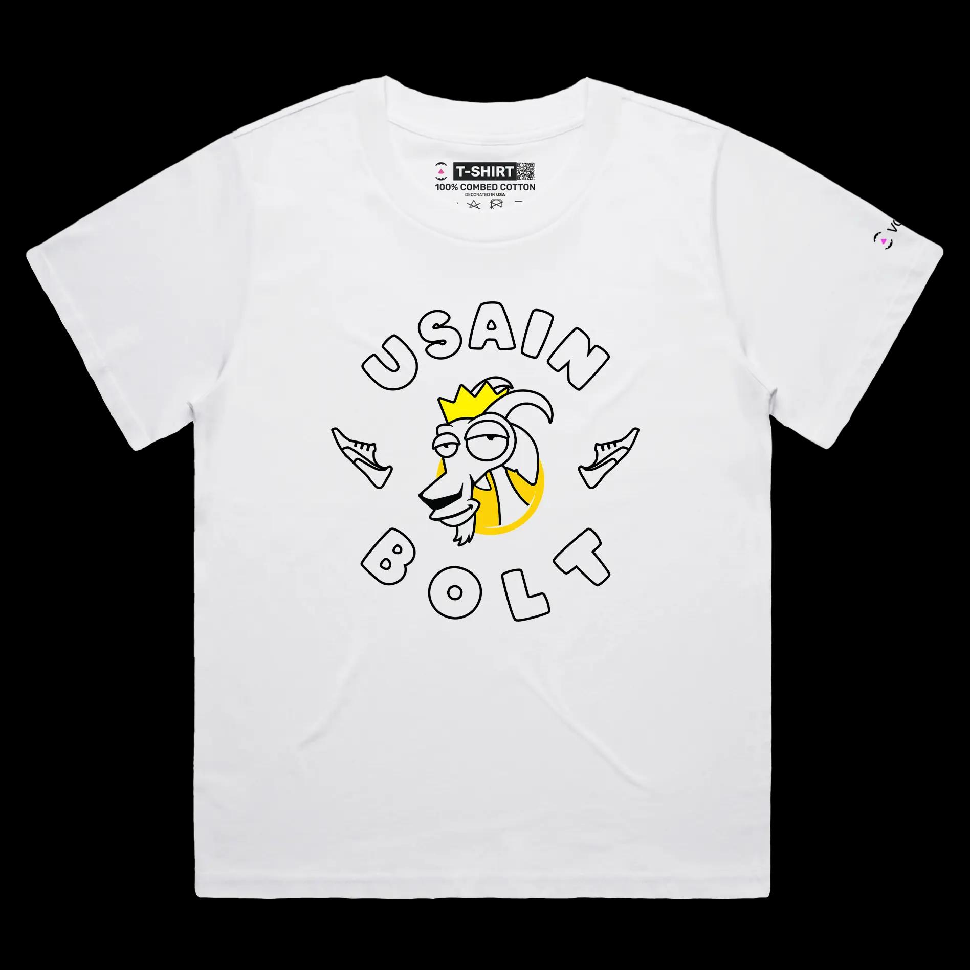 VOICEART White Female Loose Usain Bolt The GOAT Series Sports T-Shirt with Premium Quality Graphic