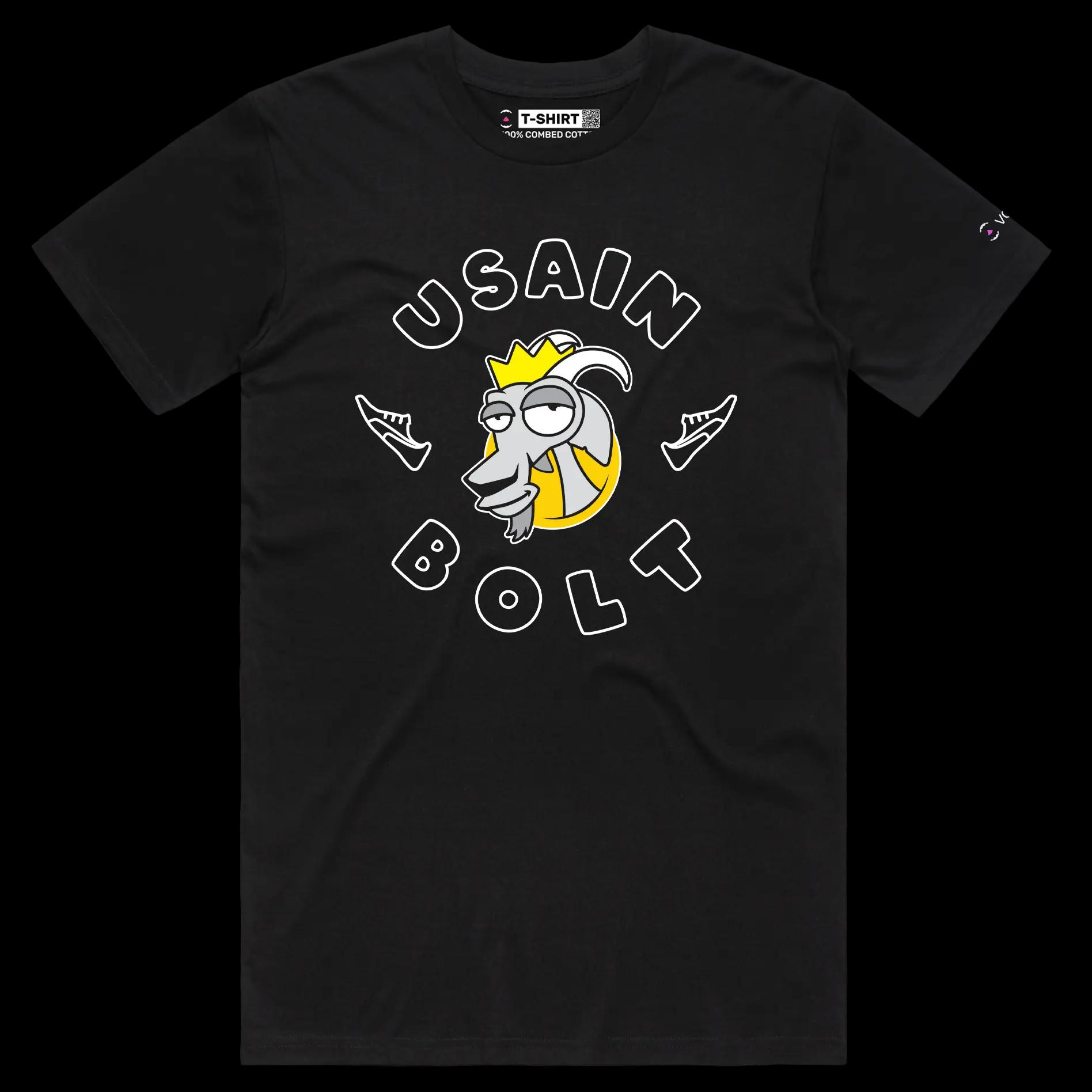 VOICEART Black Male Regular Usain Bolt The GOAT Series Sports T-Shirt with Premium Quality Graphic