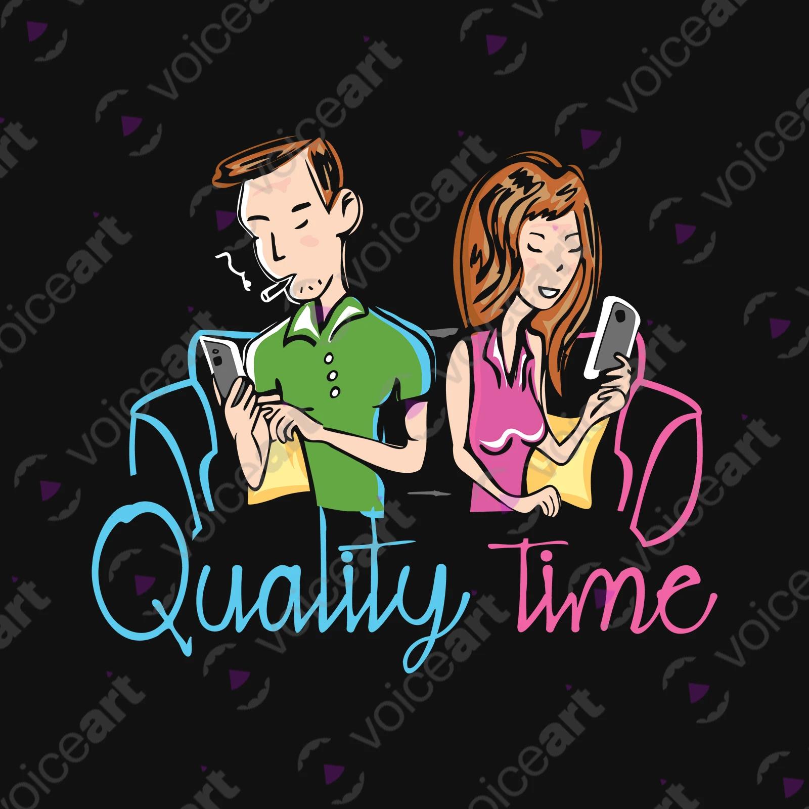 VOICEART Black Watermark Quality Relationship Time Funny Graphic Tee for Couples Combed Cotton Short Sleeve T-Shirt