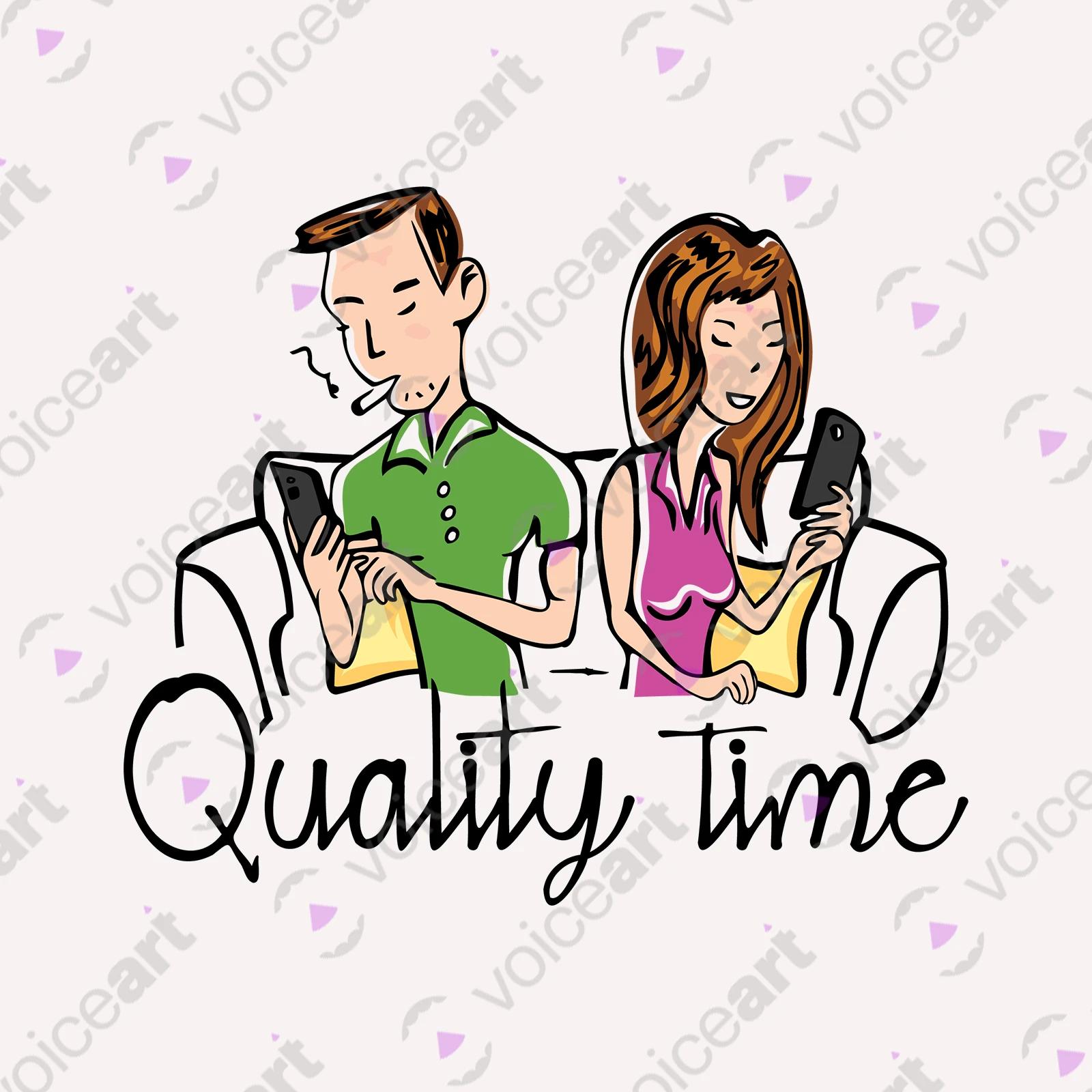 VOICEART White Watermark Quality Relationship Time Funny Graphic Tee for Couples Combed Cotton Short Sleeve T-Shirt