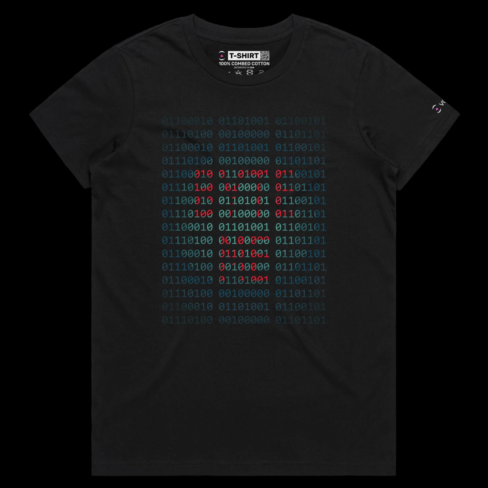 VOICEART Black Female Regular Bytes on the Screen Technology T-Shirt with Premium Quality Graphic Computer Chip Tee