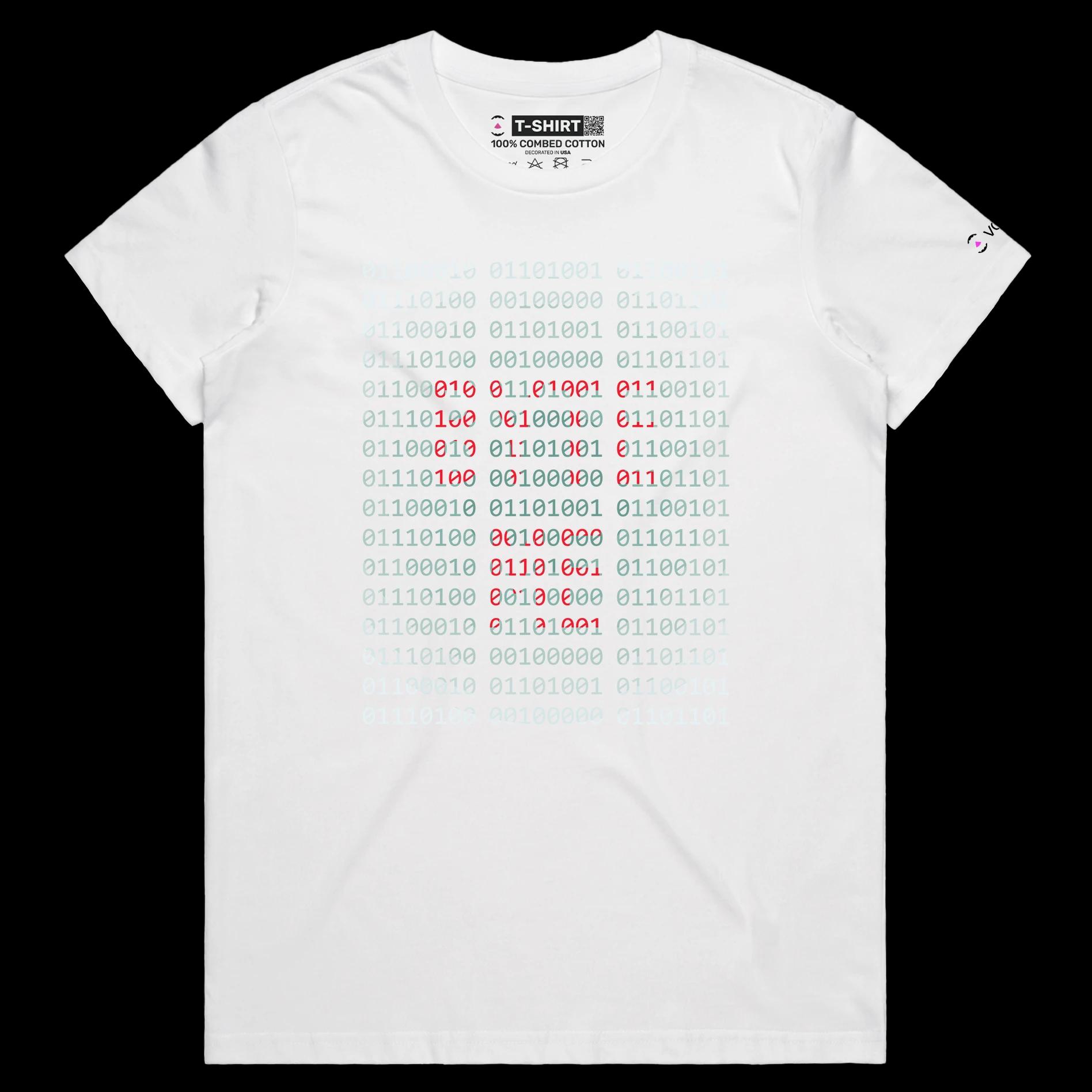 VOICEART White Female Regular Bytes on the Screen Technology T-Shirt with Premium Quality Graphic Computer Chip Tee