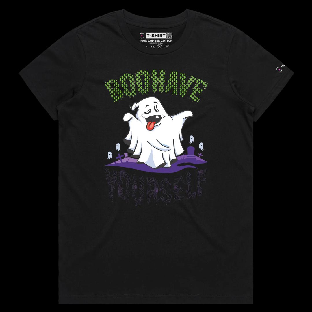 VOICEART Black Female Regular Crazy Ghost Funny TShirt with Premium Quality Graphic Scary Tee for Holidays with Play on Words
