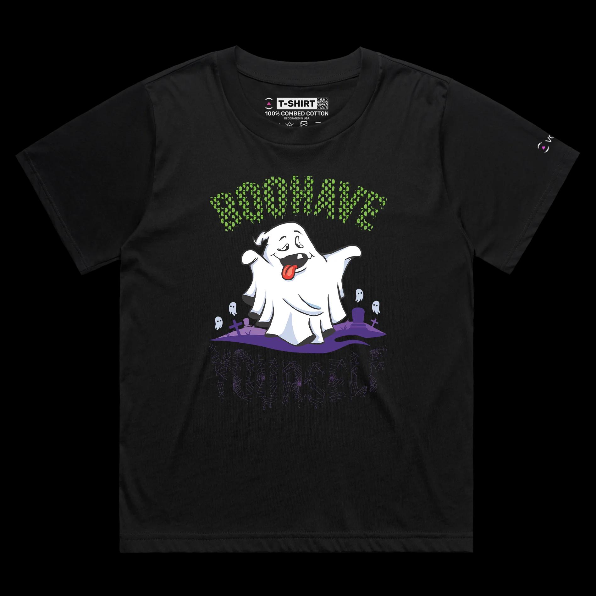 VOICEART Black Female Loose Crazy Ghost Funny TShirt with Premium Quality Graphic Scary Tee for Holidays with Play on Words