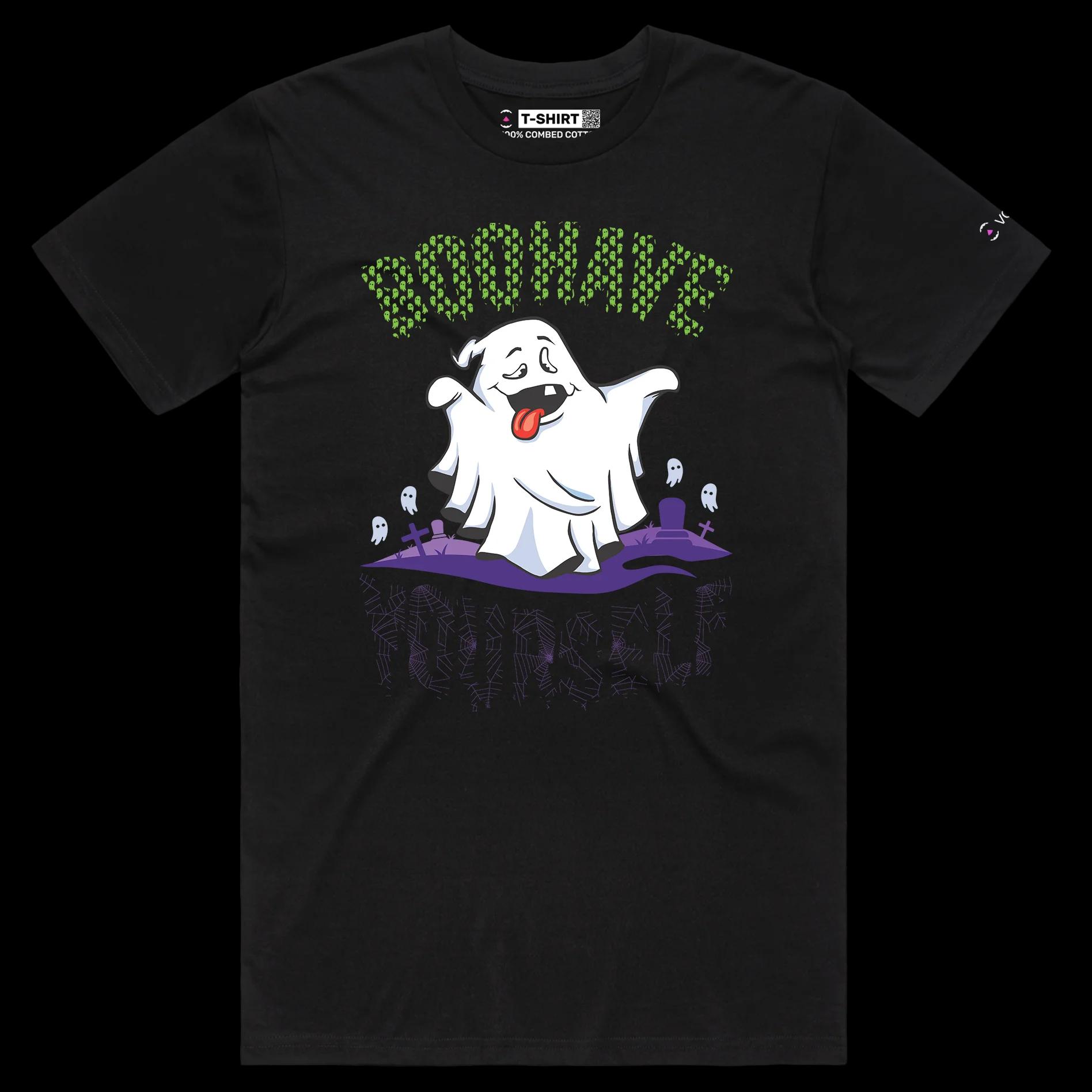 VOICEART Black Male Regular Crazy Ghost Funny TShirt with Premium Quality Graphic Scary Tee for Holidays with Play on Words