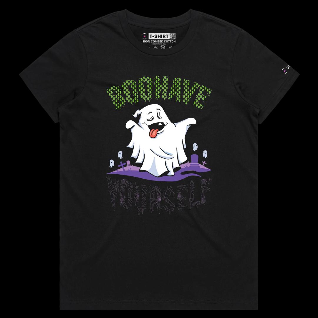 VOICEART Black Female Regular Crazy Ghost Funny TShirt with Premium Quality Graphic Scary Tee for Holidays with Play on Words