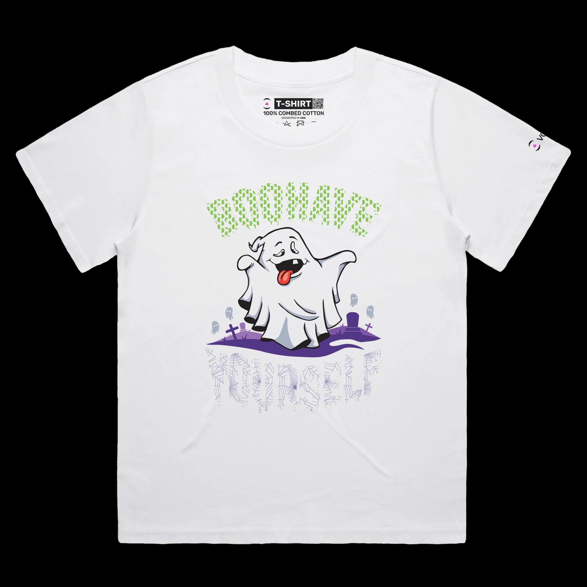 VOICEART White Female Loose Crazy Ghost Funny TShirt with Premium Quality Graphic Scary Tee for Holidays with Play on Words