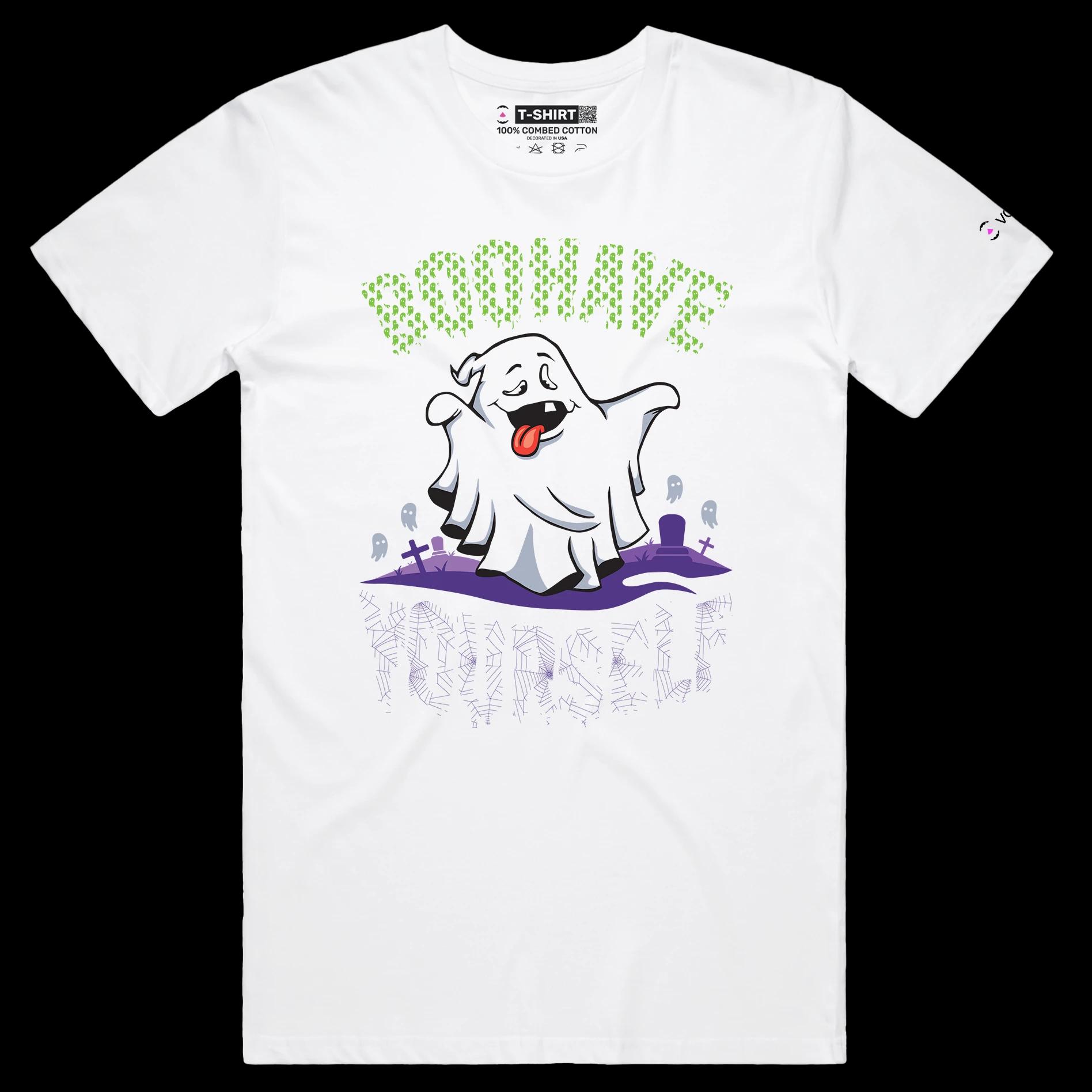 VOICEART White Male Regular Crazy Ghost Funny TShirt with Premium Quality Graphic Scary Tee for Holidays with Play on Words