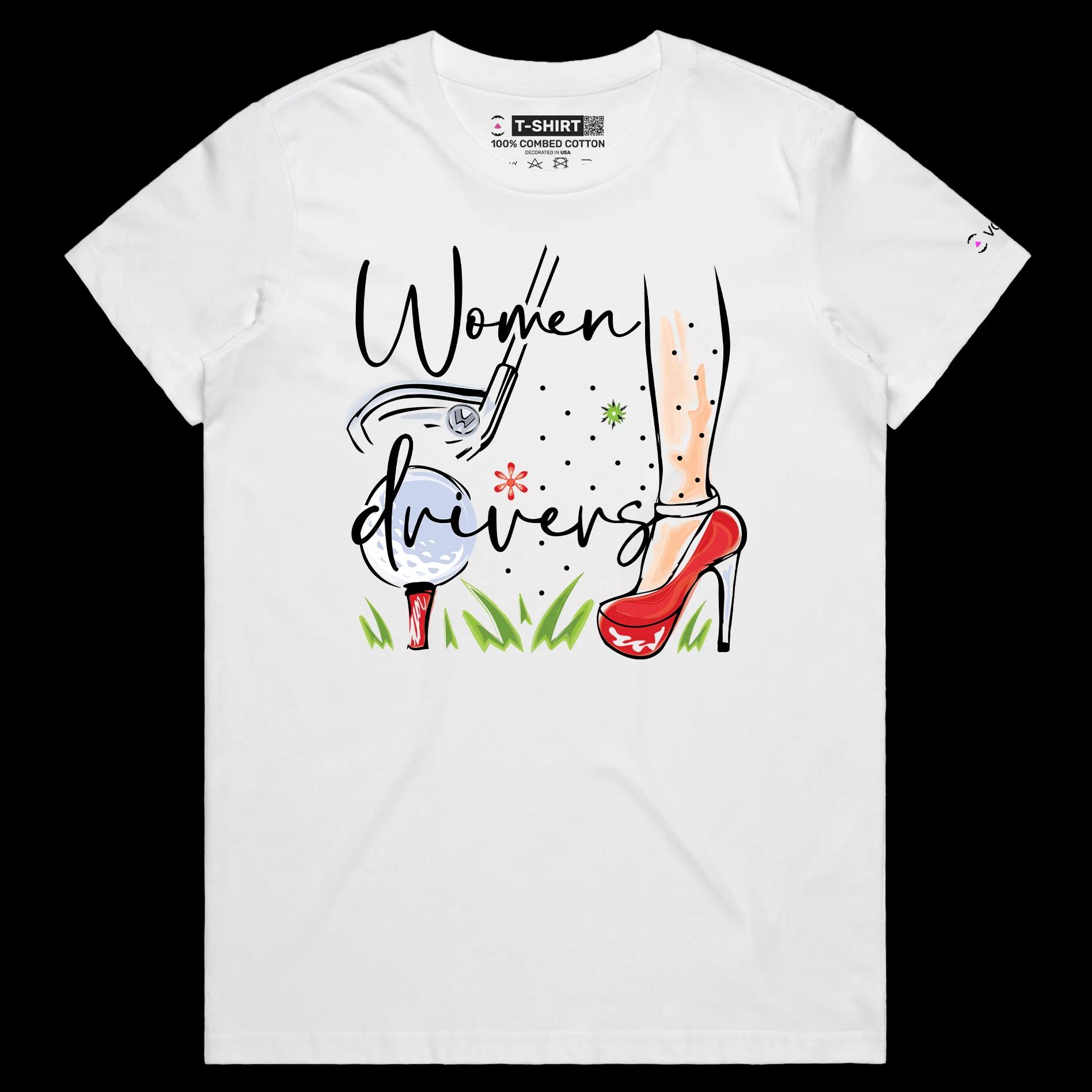 VOICEART White Female Regular Women Drivers Funny Shirt Premium Graphic Design Girl Power Golf Club Tee with Double Meaning