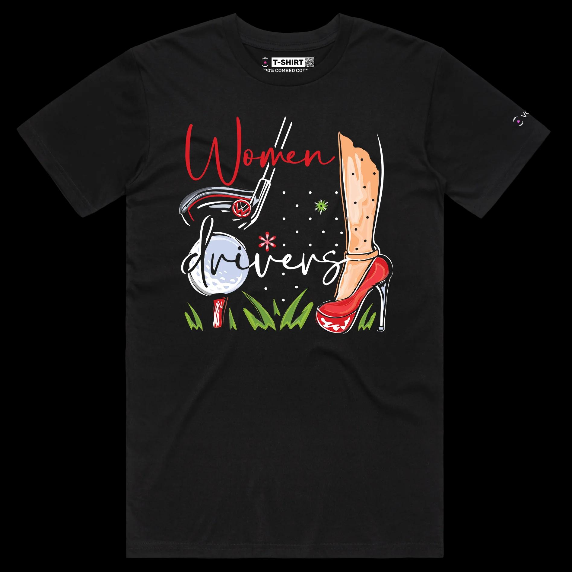 VOICEART Black Male Regular Women Drivers Funny Shirt Premium Graphic Design Girl Power Golf Club Tee with Double Meaning