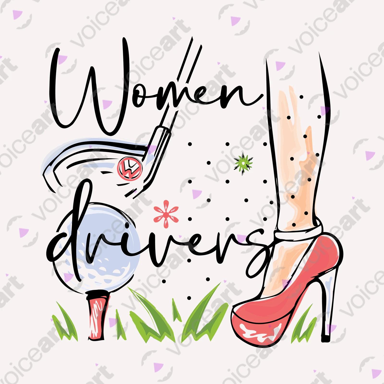 VOICEART White Watermark Women Drivers Funny Shirt Premium Graphic Design Girl Power Golf Club Tee with Double Meaning