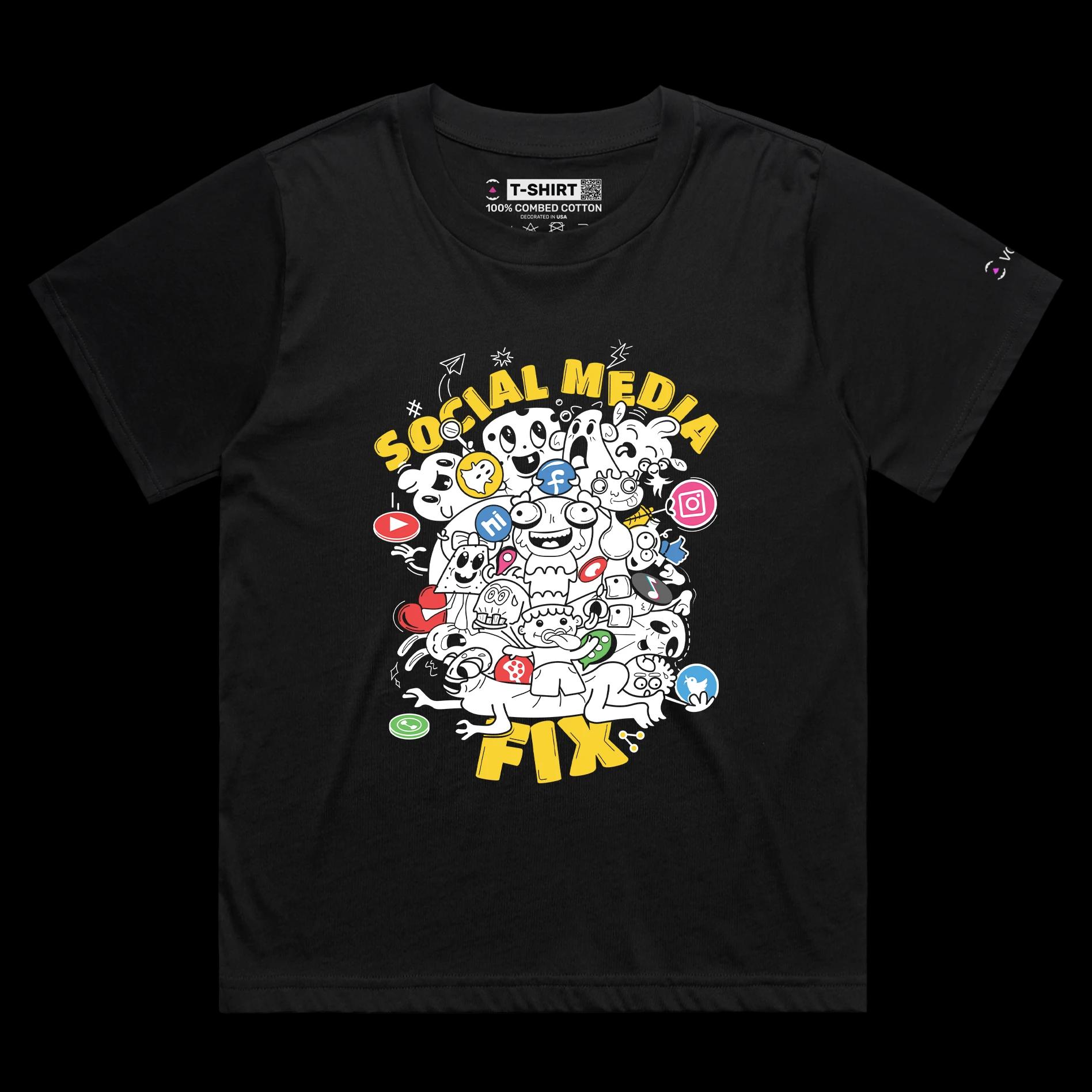 VOICEART Black Female Loose Social Media Fixation Funny shirt Premium Quality Social Issues Addiction Dark Humor Tee v1