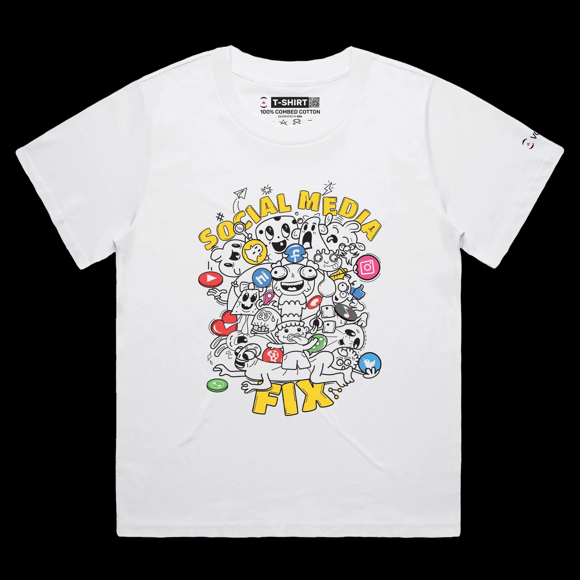 VOICEART White Female Loose Social Media Fixation Funny shirt Premium Quality Social Issues Addiction Dark Humor Tee v1