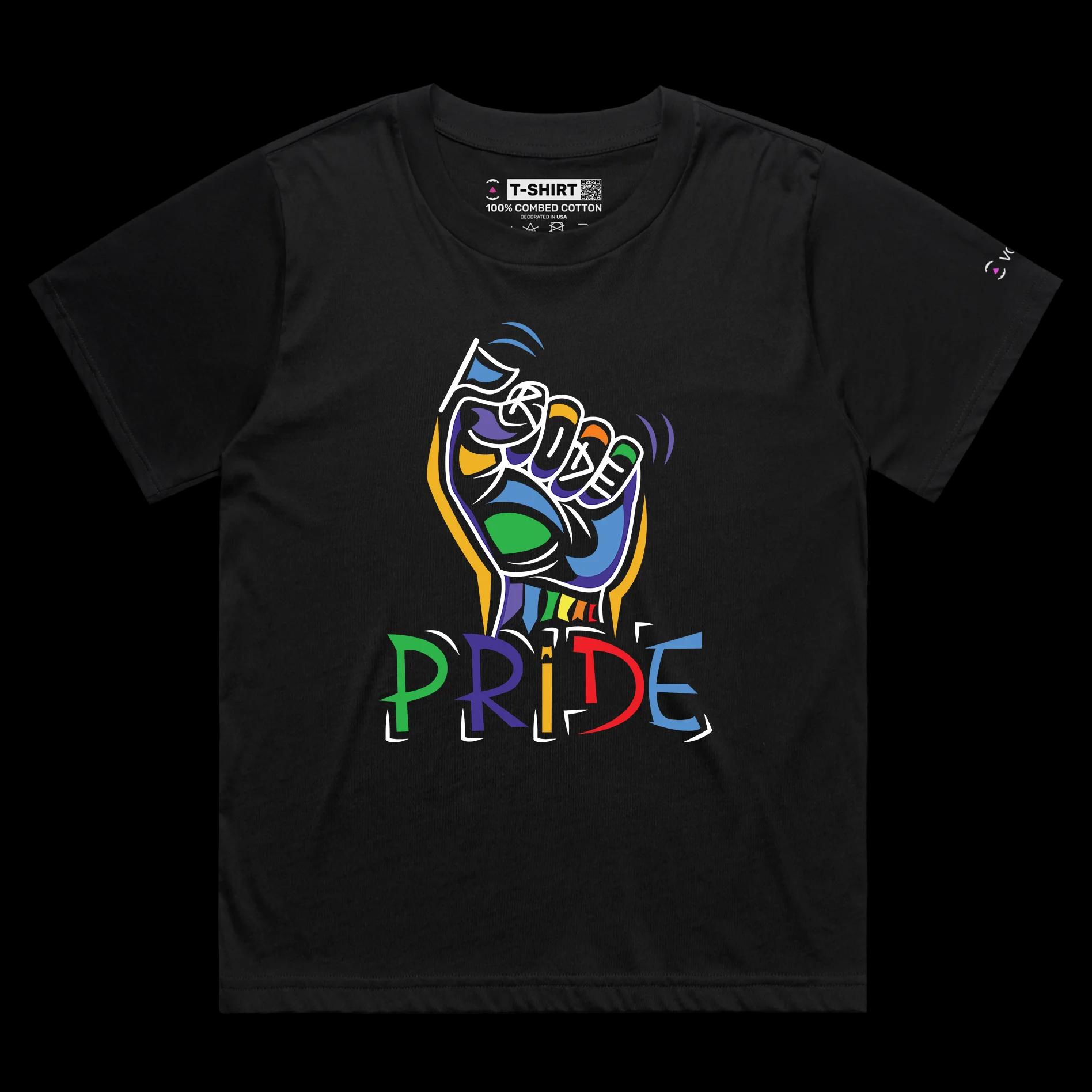 VOICEART Black Female Loose Rainbow Fist Gay Lifestyle Shirt with Premium Quality Graphic Design LGBTQ Alliance Pride Tee