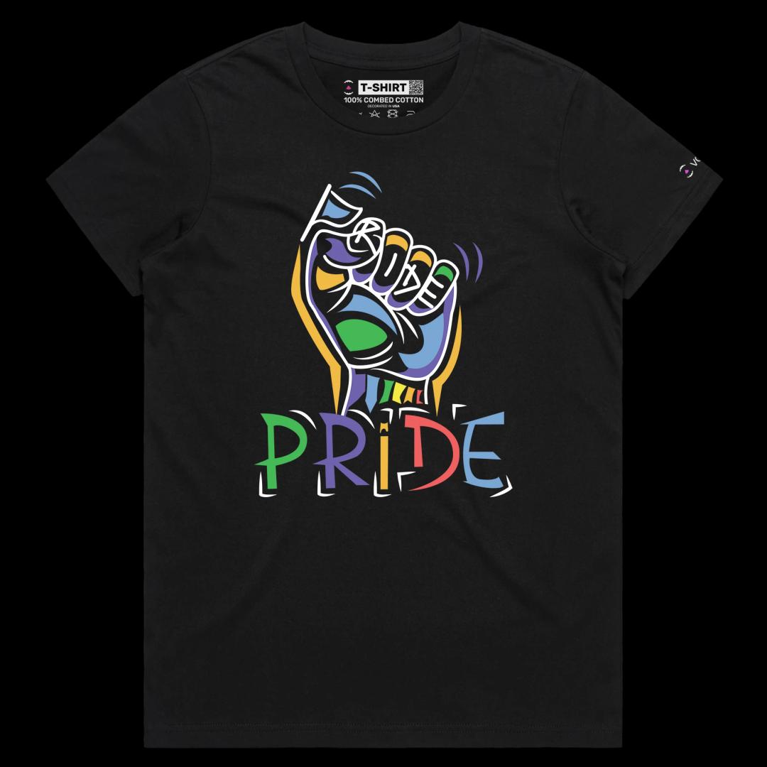 VOICEART Black Female Regular Rainbow Fist Gay Lifestyle Shirt with Premium Quality Graphic Design LGBTQ Alliance Pride Tee