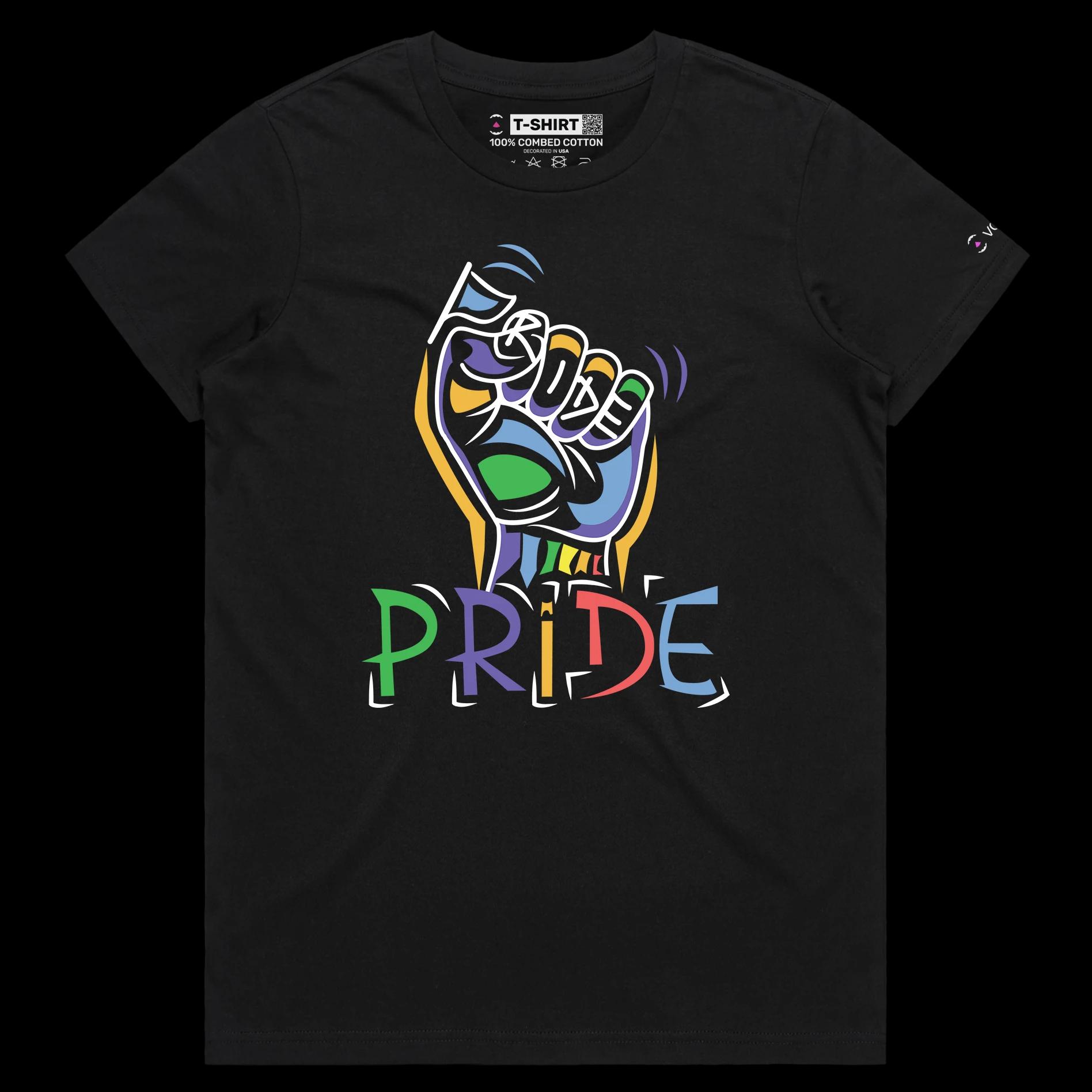 VOICEART Black Female Regular Rainbow Fist Gay Lifestyle Shirt with Premium Quality Graphic Design LGBTQ Alliance Pride Tee