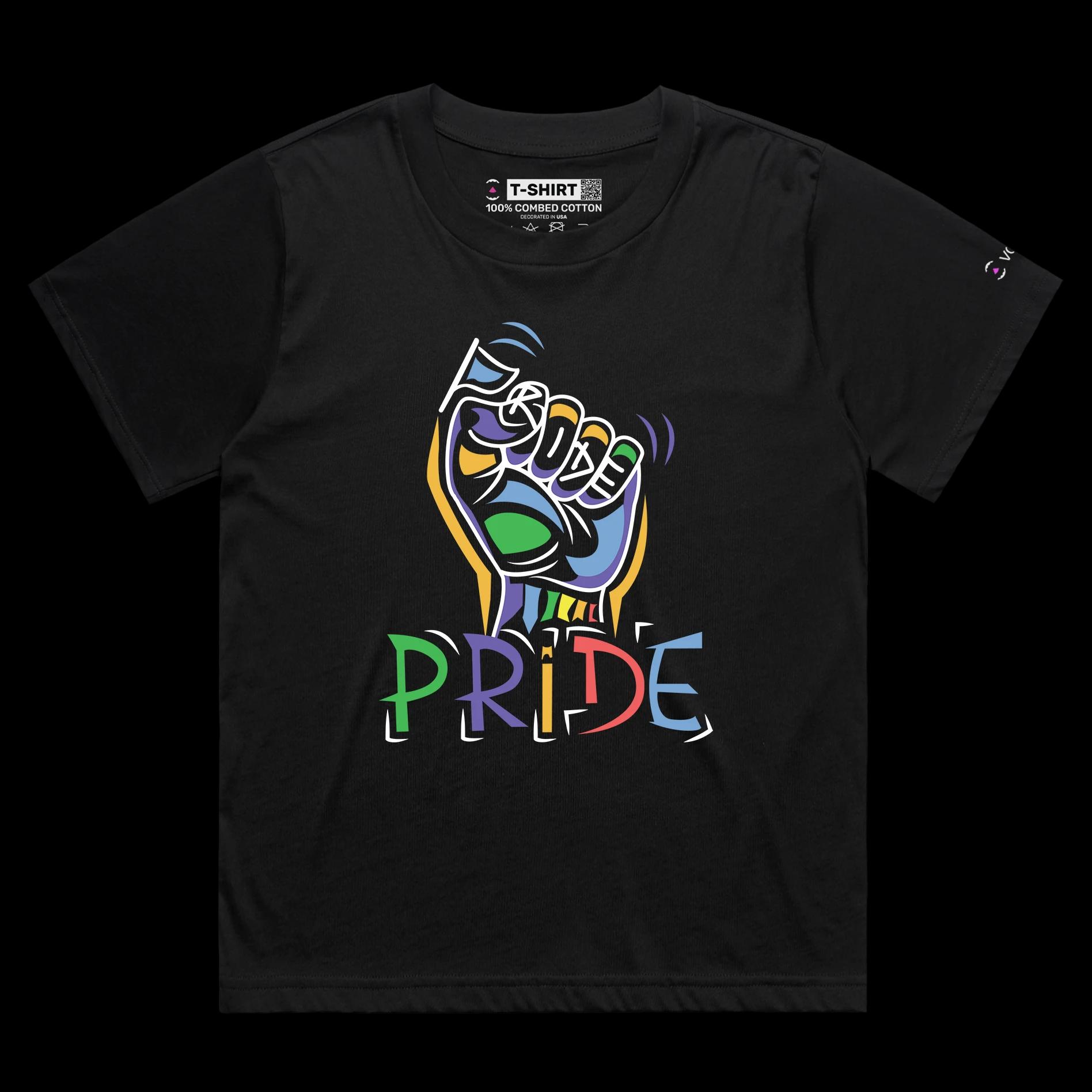 VOICEART Black Female Loose Rainbow Fist Gay Lifestyle Shirt with Premium Quality Graphic Design LGBTQ Alliance Pride Tee