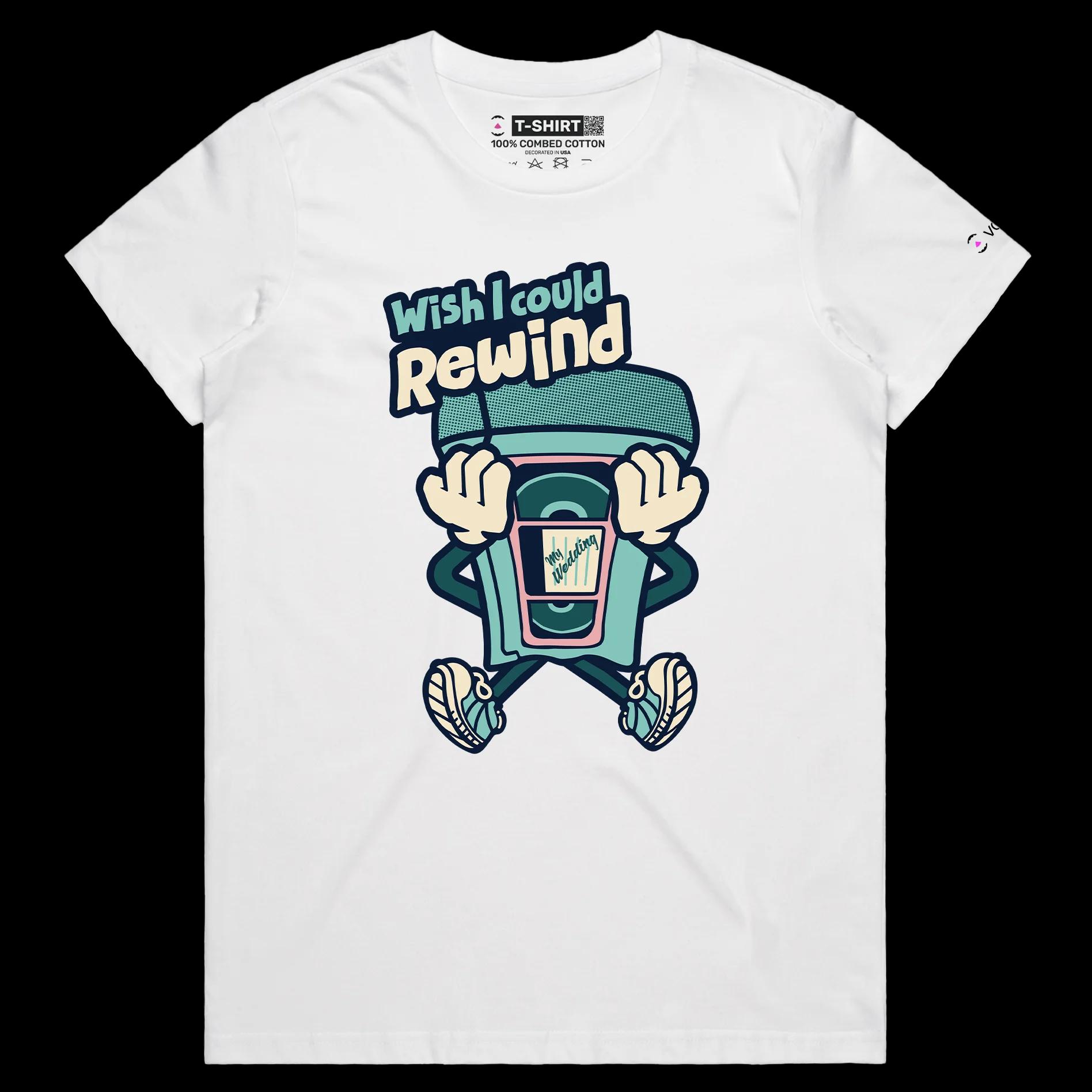 VOICEART White Female Regular VHS Tape Funny T-Shirt with Premium Quality Graphic Design VCR Nostalgic Memory Lane Tee