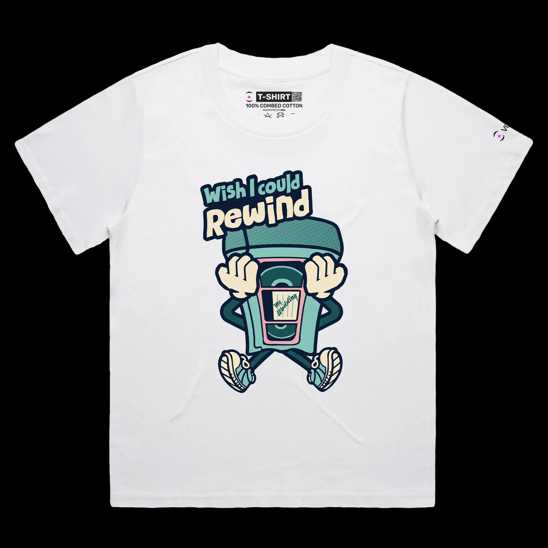 VOICEART White Female Loose VHS Tape Funny T-Shirt with Premium Quality Graphic Design VCR Nostalgic Memory Lane Tee