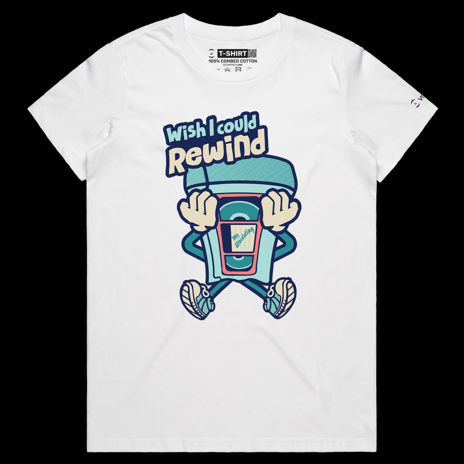 VOICEART White Female Regular VHS Tape Funny T-Shirt with Premium Quality Graphic Design VCR Nostalgic Memory Lane Tee