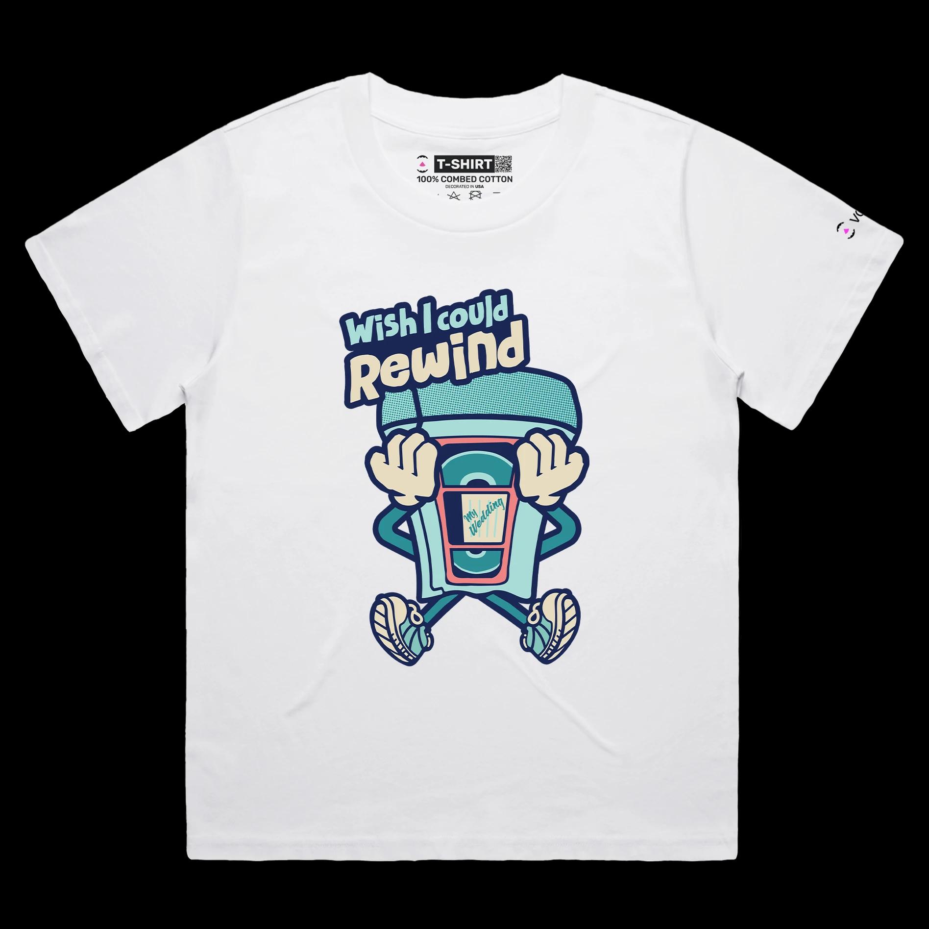 VOICEART White Female Loose VHS Tape Funny T-Shirt with Premium Quality Graphic Design VCR Nostalgic Memory Lane Tee