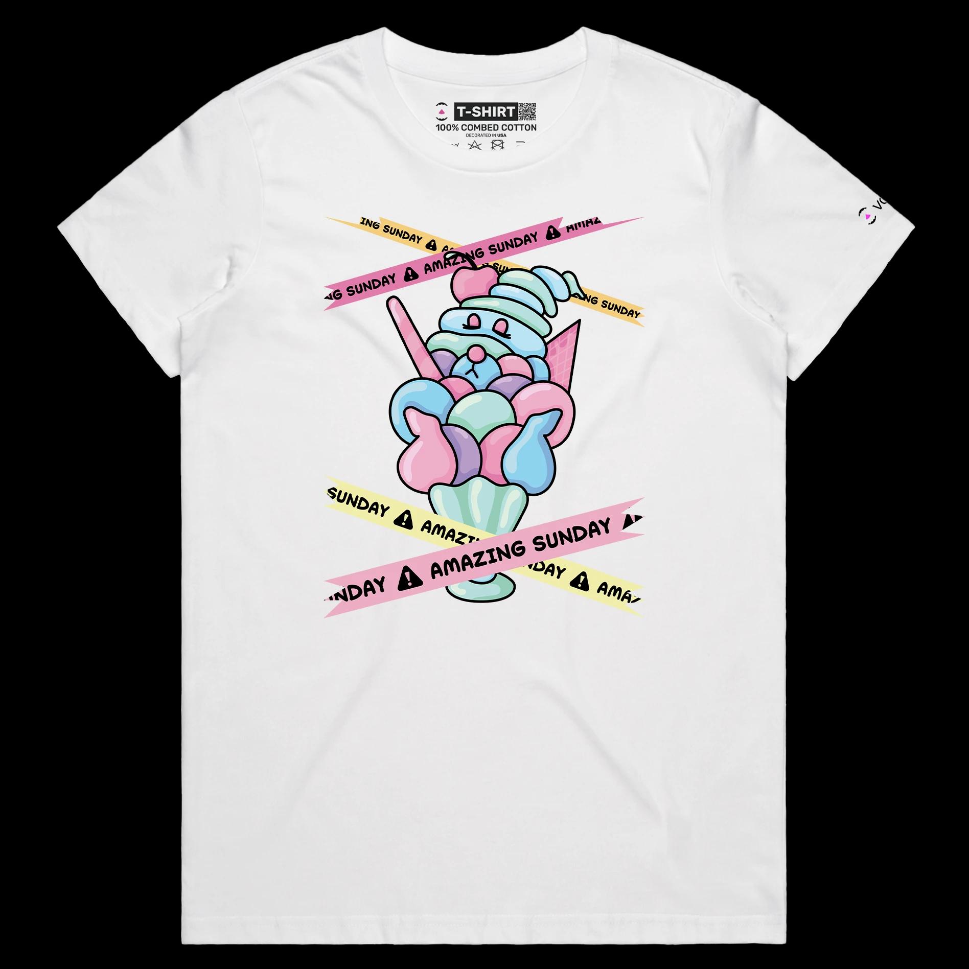 VOICEART White Female Regular Sunday Ice Cream Funny TShirt Premium Quality Graphic and Design Glorious Dessert Wordplay Tee
